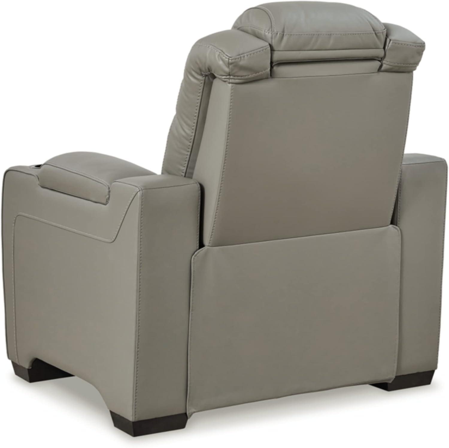 Gray Leather Contemporary Power Recliner with Air Massage