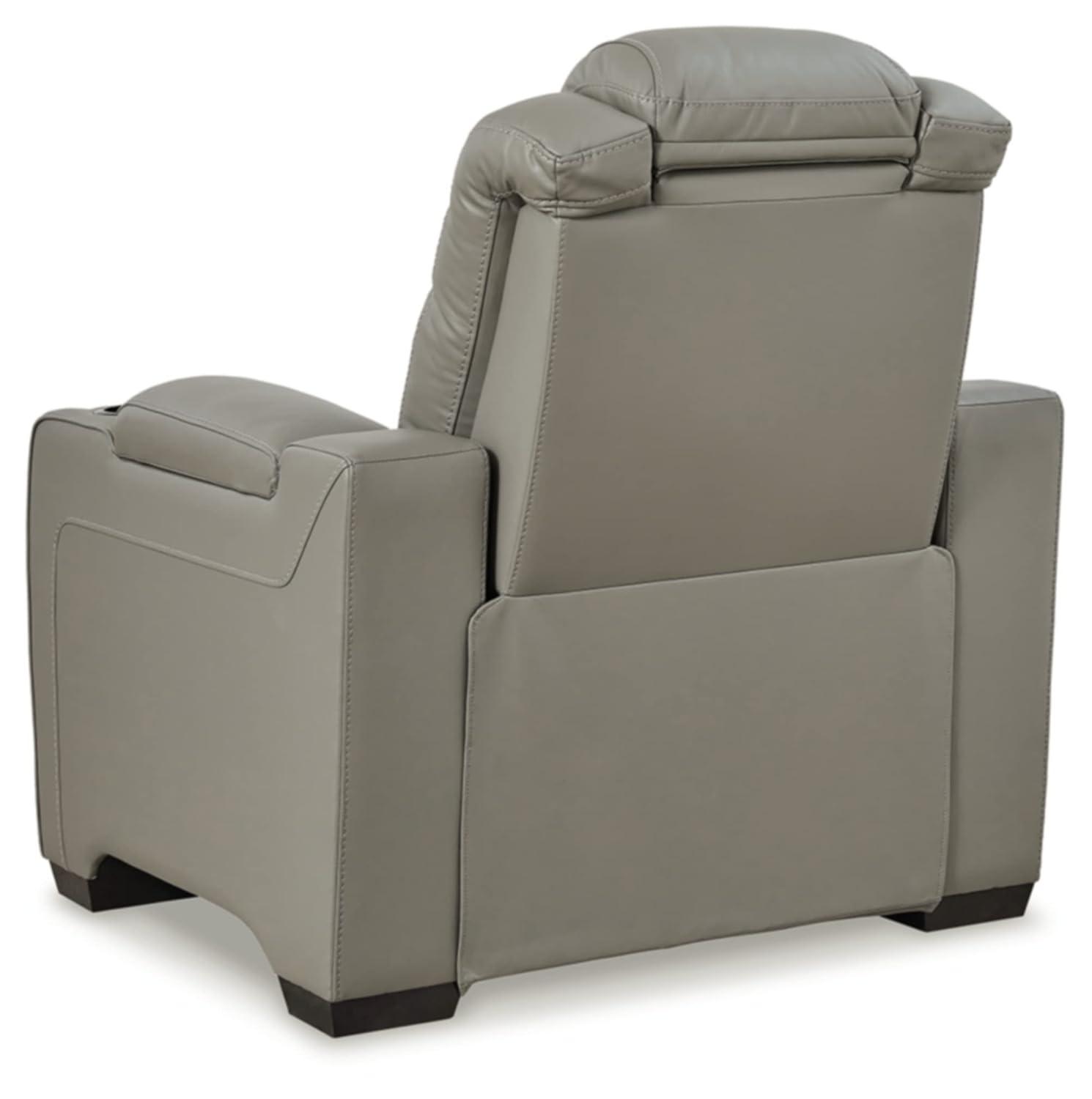 Gray Leather Contemporary Power Recliner with Air Massage