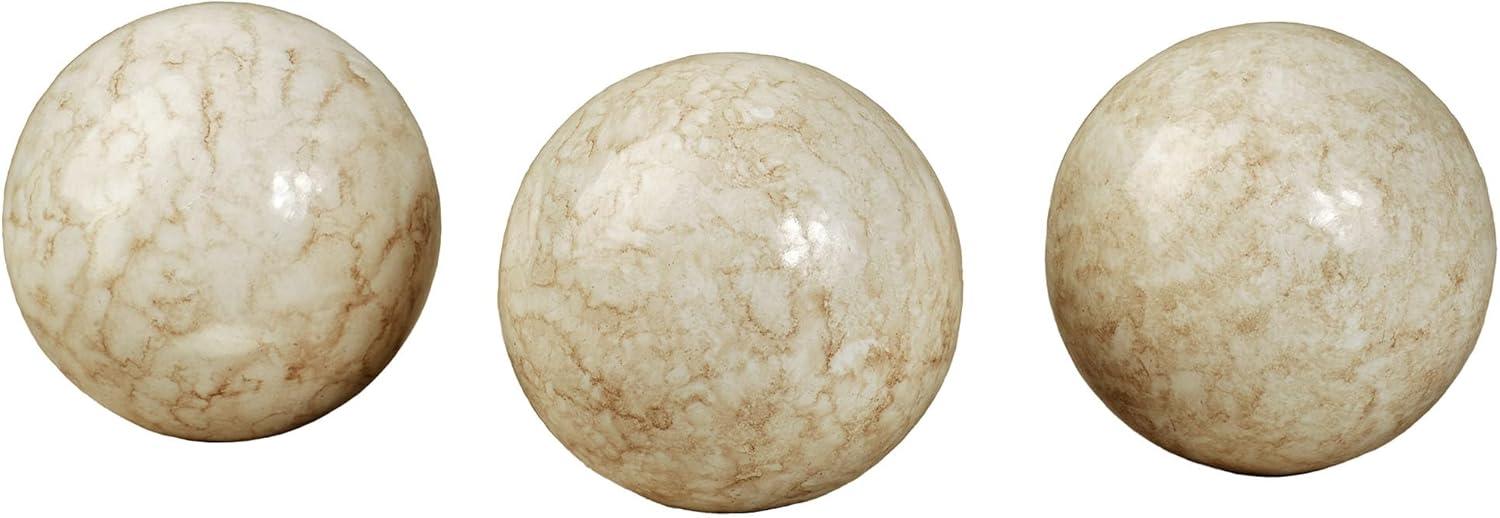 Ivory Beige Marbled Resin Decorative Orbs Set of Three