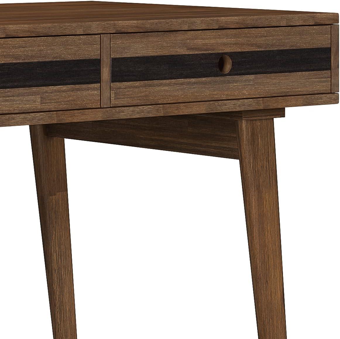 Rustic Natural Aged Brown Acacia Wood Desk with 3 Drawers