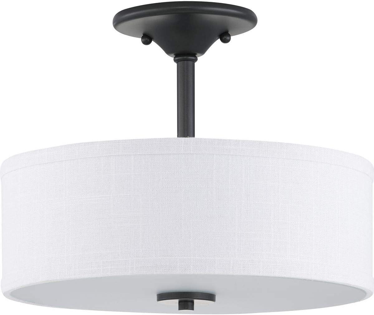 Progress Lighting Inspire Collection 2-Light Semi-Flush Fixture, Graphite Finish, Summer Linen Shade