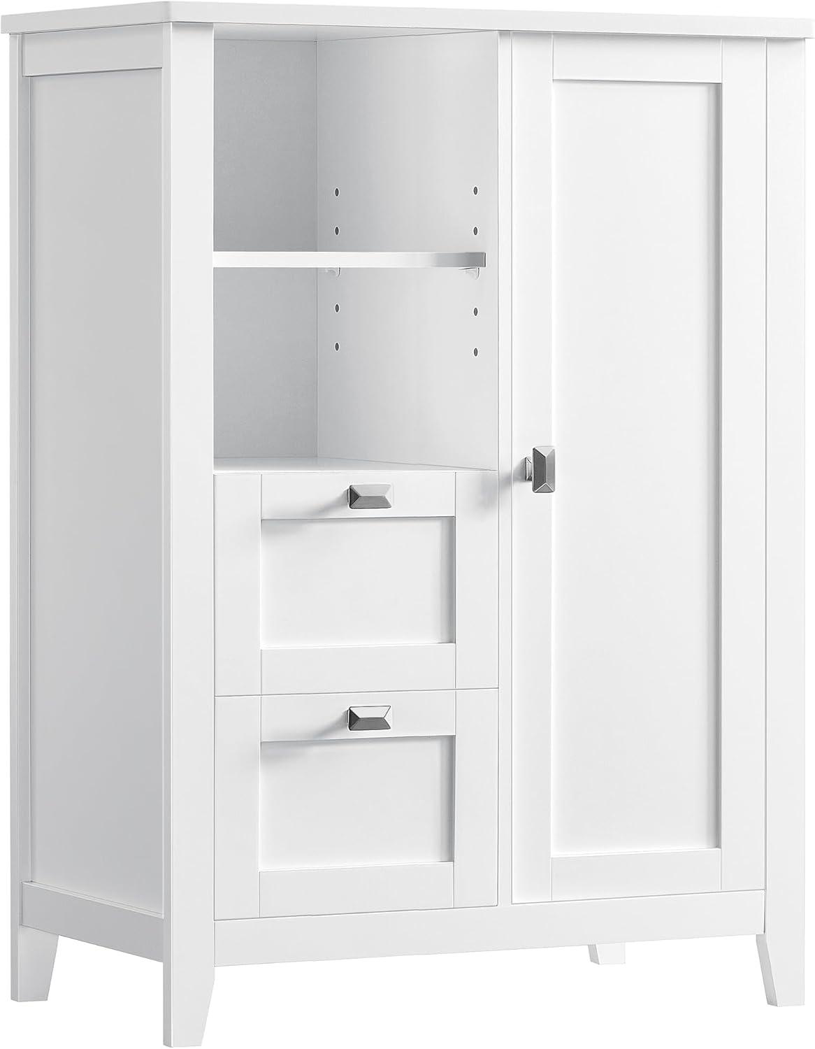 VASAGLE 2 Drawers Bathroom Floor Storage Cabinet, Bathroom Cabinet Freestanding,Kitchen Cabinet with Open Compartment Adjustable Shelves 11.8 x 21.7 x 31.5 Inches White