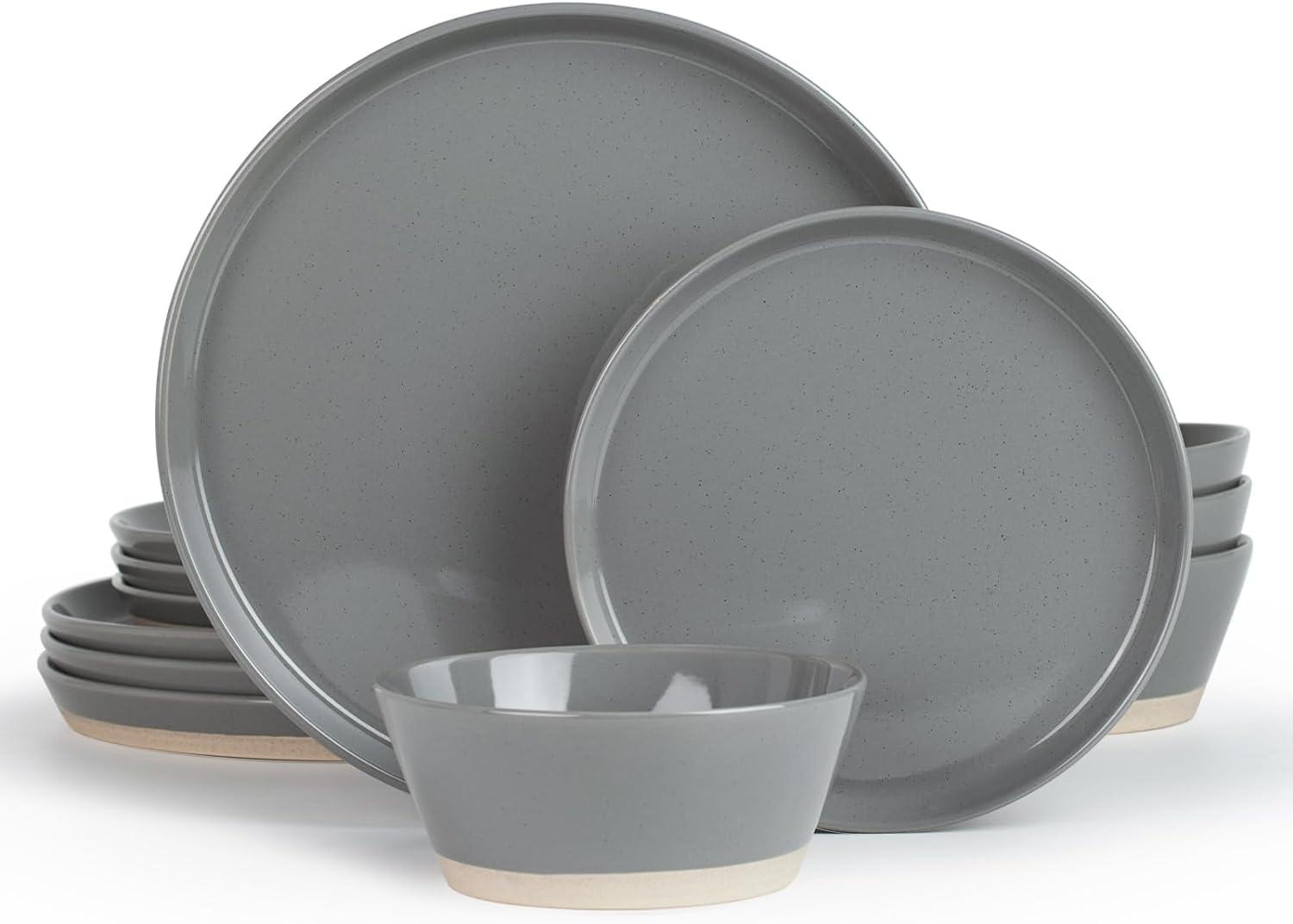 Dark Gray Ceramic 12-Piece Round Dinnerware Set for 4