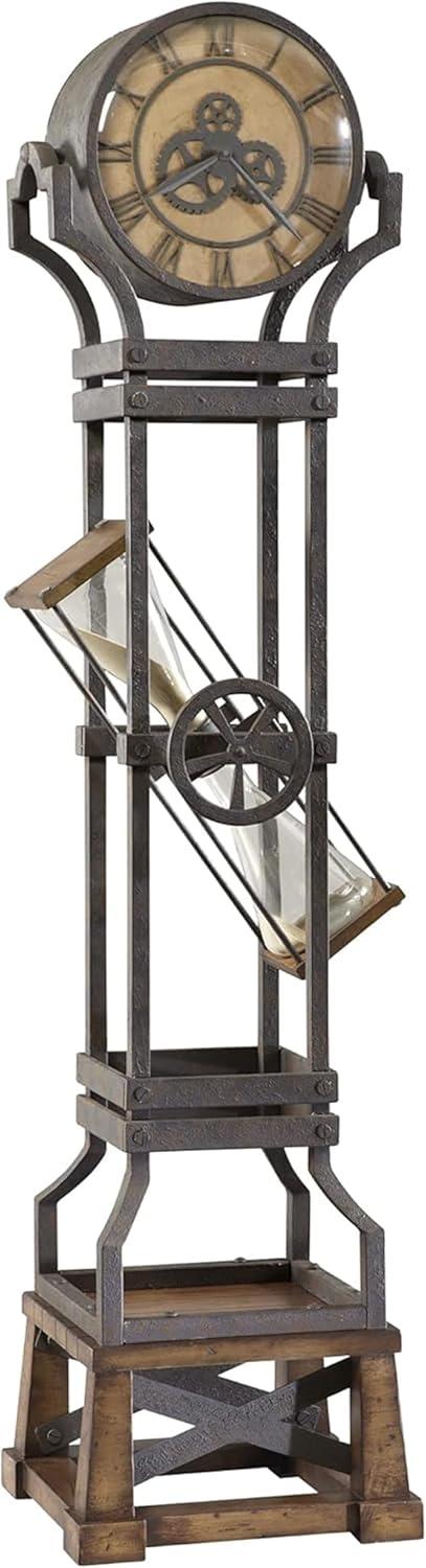 Gray Iron and Wood Hourglass Floor Clock with Quartz Movement