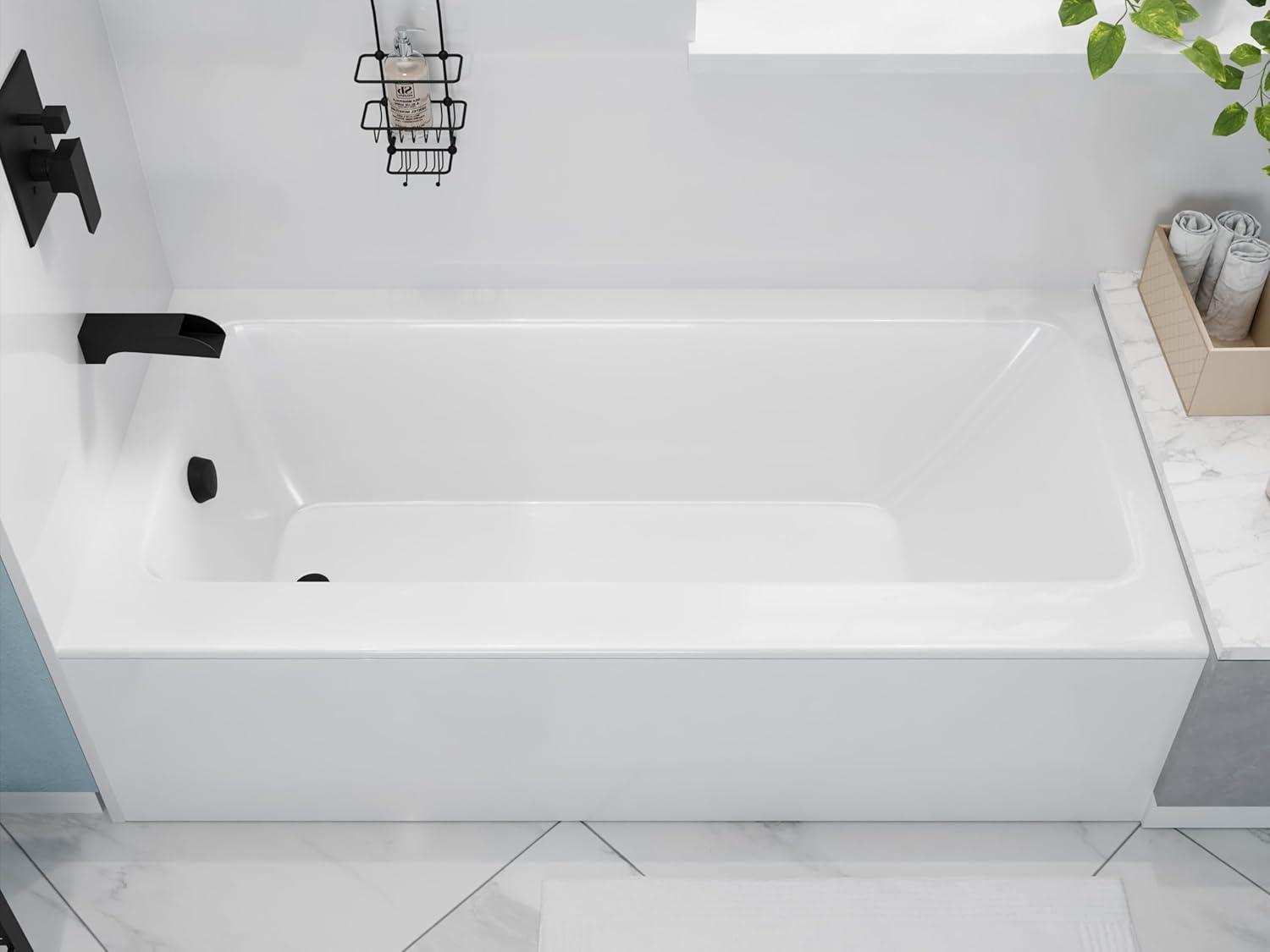 Glossy White Acrylic Rectangular Drop-In Soaking Bathtub