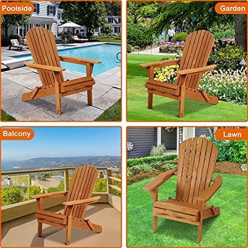 FDW Adirondack Chair Patio Chairs Folding Adirondack Chair Lawn Chair Outdoor Chairs Set of 2 Fire Pit Chairs Patio SeatingWood Chairs for Adults Yard Garden w/Natural Finish - Brown