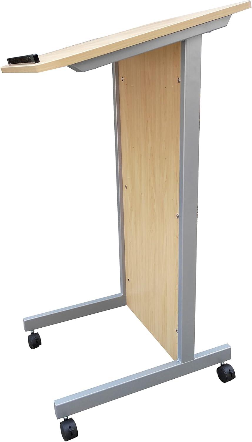 FixtureDisplays® Floor Standing Pulpit Lectern Podium w/Casters, Heavy Duty Steel Frame, Rolling Podium 21307-MAPLE