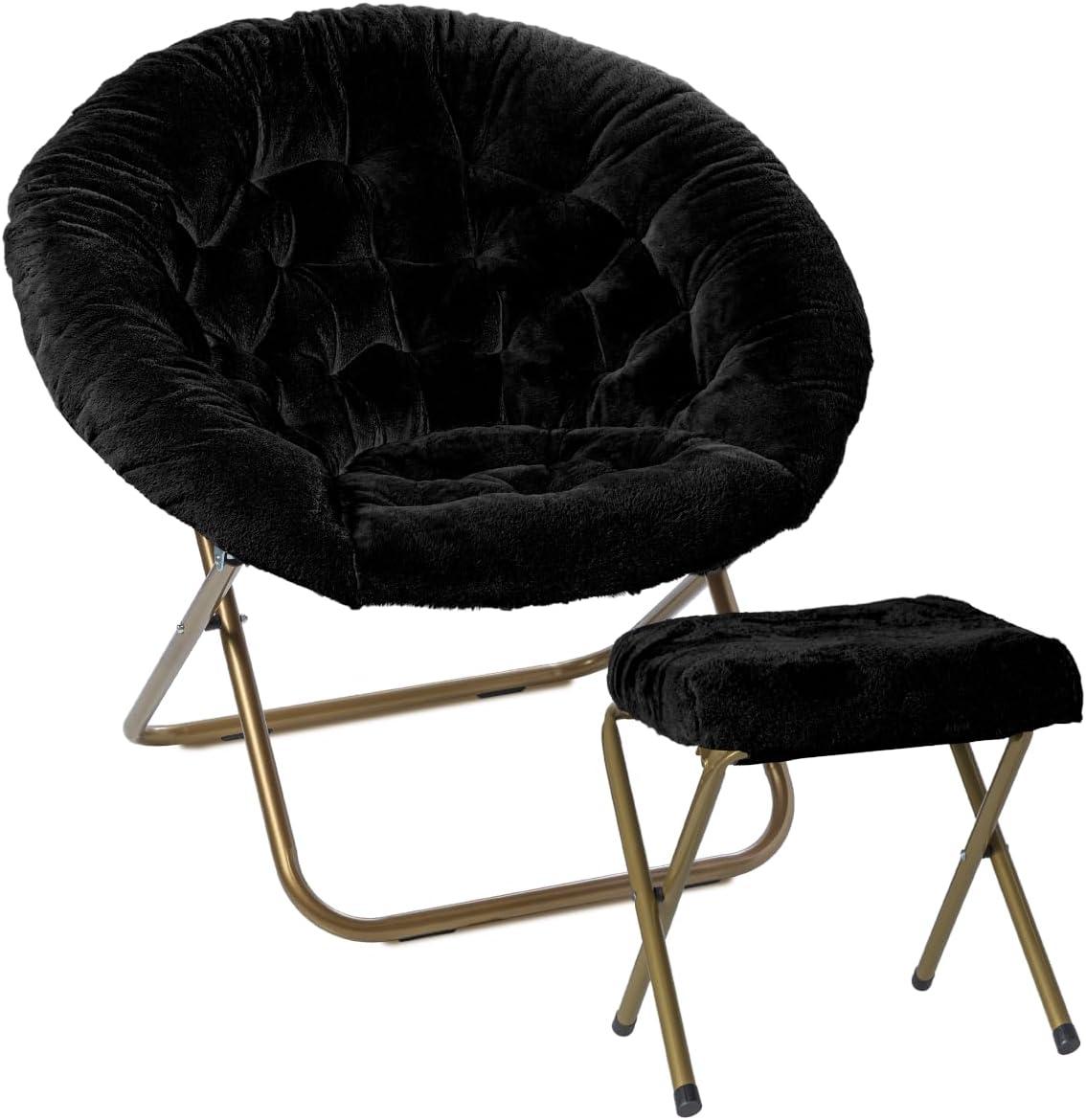 Milliard Cozy Faux Fur Saucer Chair X-Large with Footrest, Black