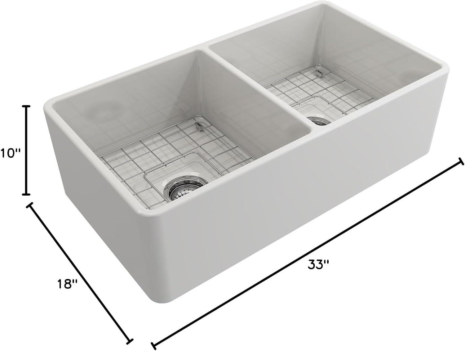 33'' L Farmhouse / Apron Double Bowl Fireclay Kitchen Sink