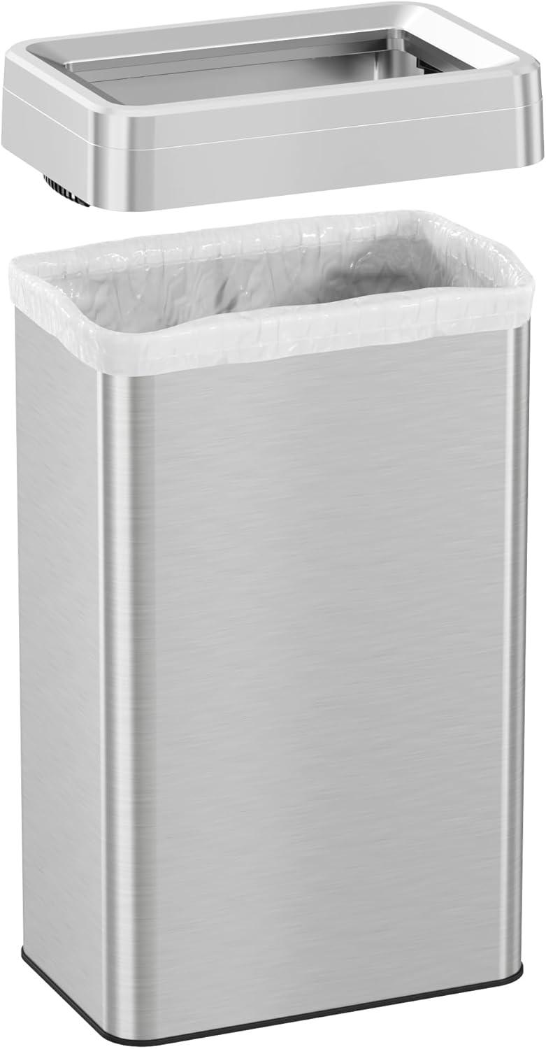 iTouchless Open Top Trash Can with Dual AbsorbX Odor Filters 18 Gallon Silver Stainless Steel