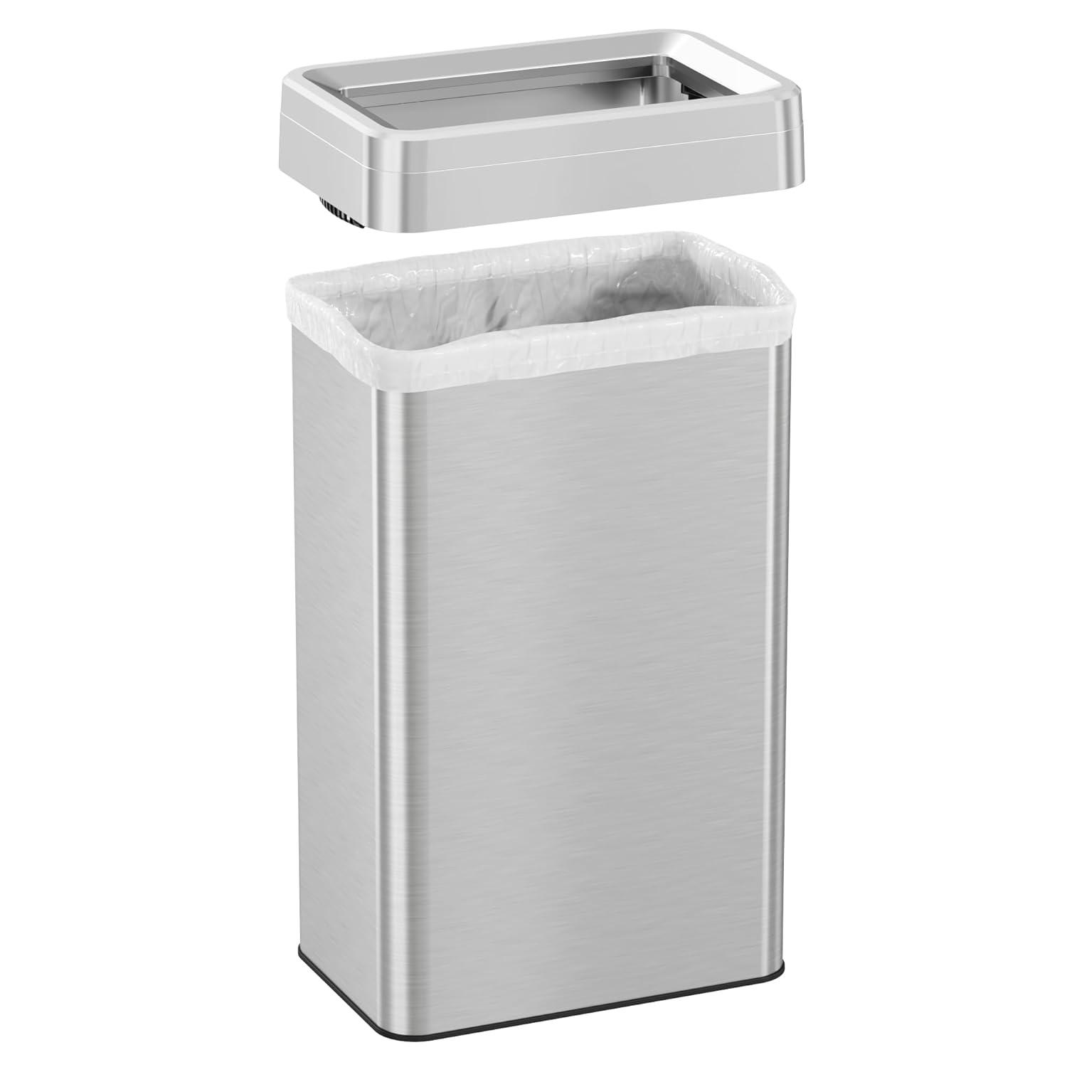iTouchless Open Top Trash Can with Dual AbsorbX Odor Filters 18 Gallon Silver Stainless Steel