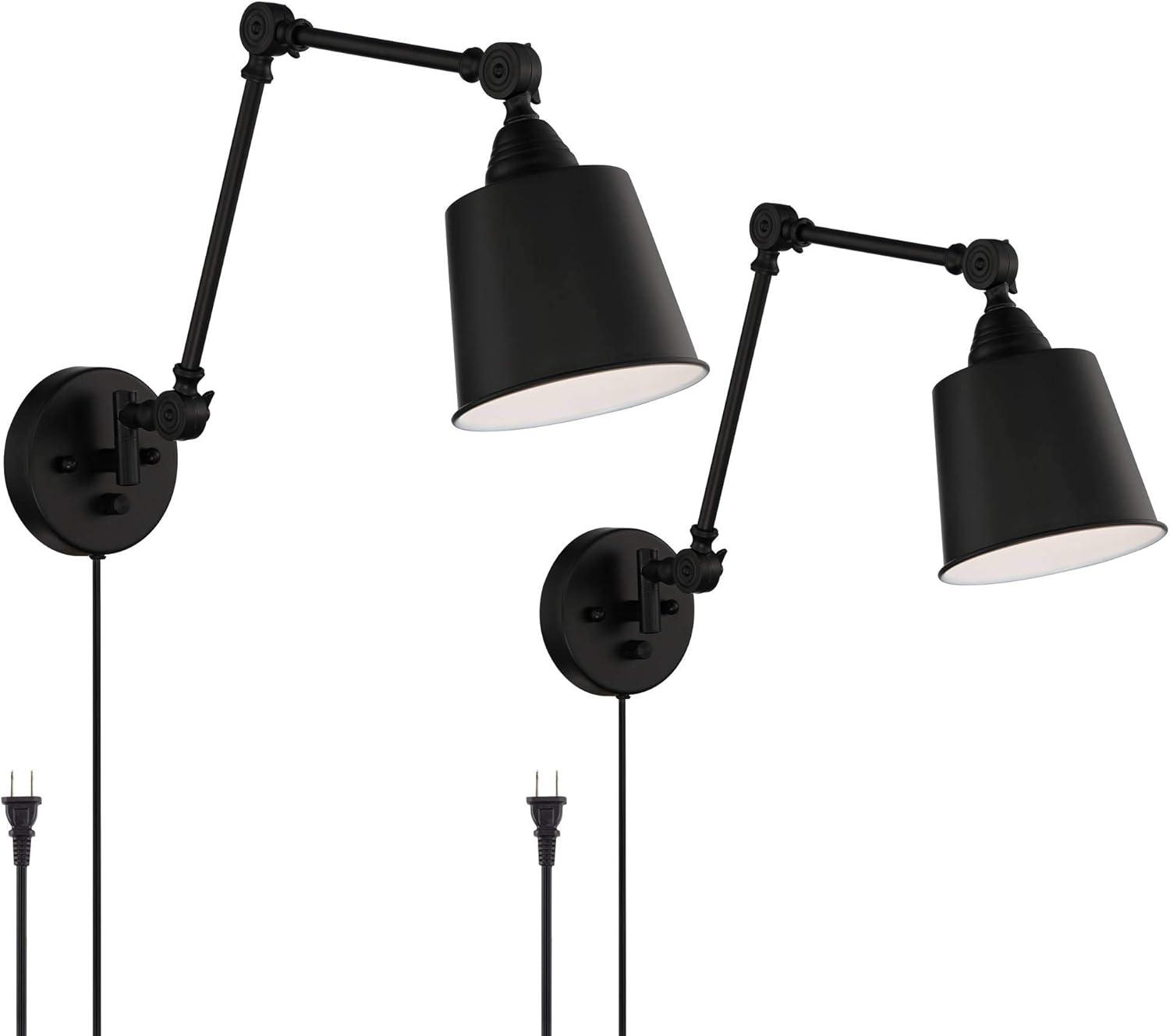 360 Lighting Mendes Modern Wall Lamps Set of 2 Black Metal Plug-in 12 1/2"Light Fixture Swing Arm Adjustable for Bedroom Reading Living Room Hallway