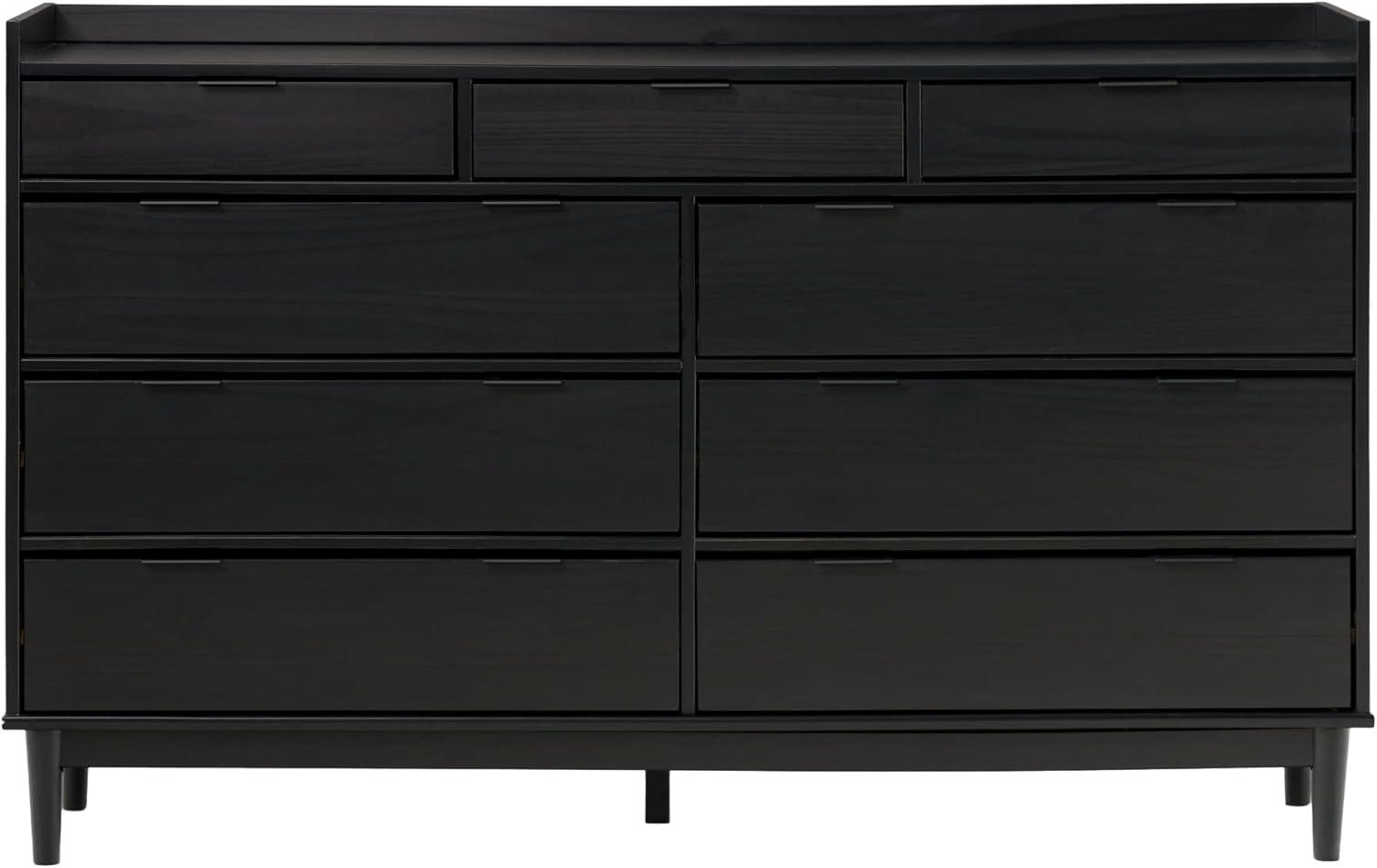 Black Solid Wood Mid-Century 9-Drawer Dresser