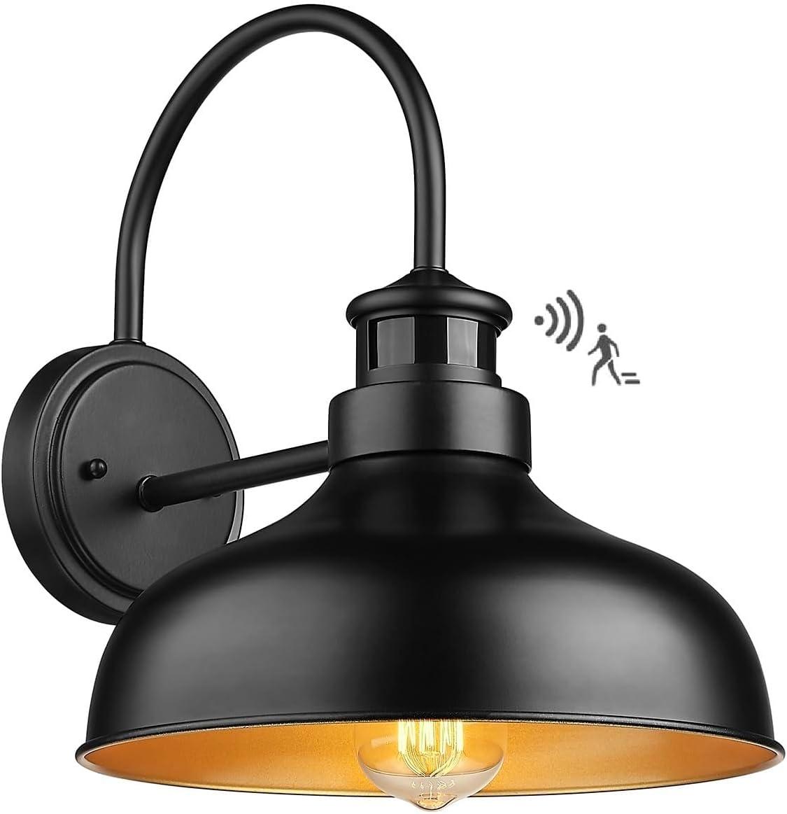 Bestshared Motion Sensor Farmhouse Wall Lights, Dusk to Dawn Wall Sconce, Exterior Wall Lighting Fixture, Outdoor Barn Lights, Porch Gooseneck Wall Mounted Light (1 Pack)