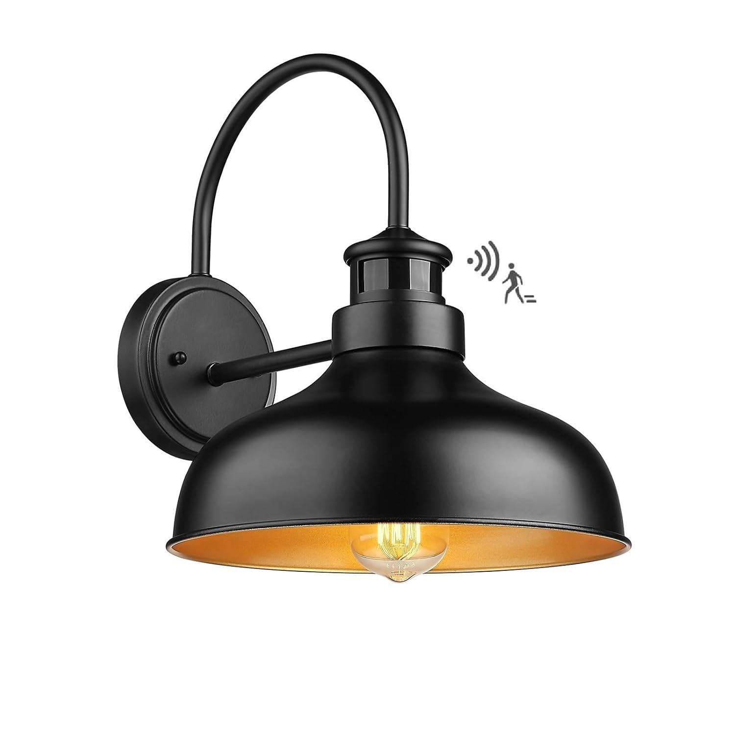 Bestshared Motion Sensor Farmhouse Wall Lights, Dusk to Dawn Wall Sconce, Exterior Wall Lighting Fixture, Outdoor Barn Lights, Porch Gooseneck Wall Mounted Light (1 Pack)