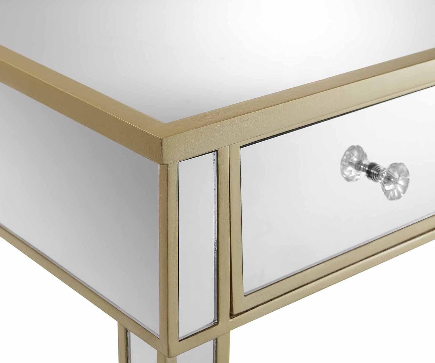 Chic Champagne Mirrored 2-Drawer Console Desk with Crystal Knobs