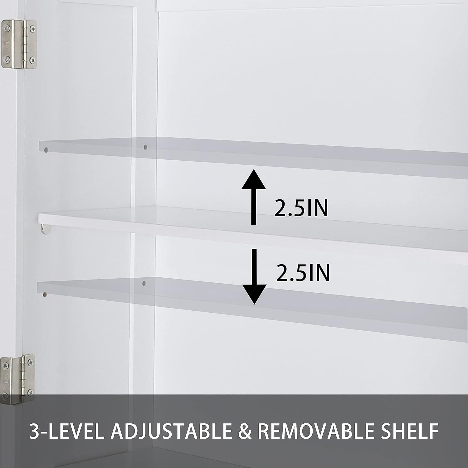 MUPATER Bathroom 67" Storage Cabinet Organizer with Shelves and Doors, Small Freestanding Toilet Shelf Space Saver with Anti-Tip Design and Adjustable Bottom Bar, White