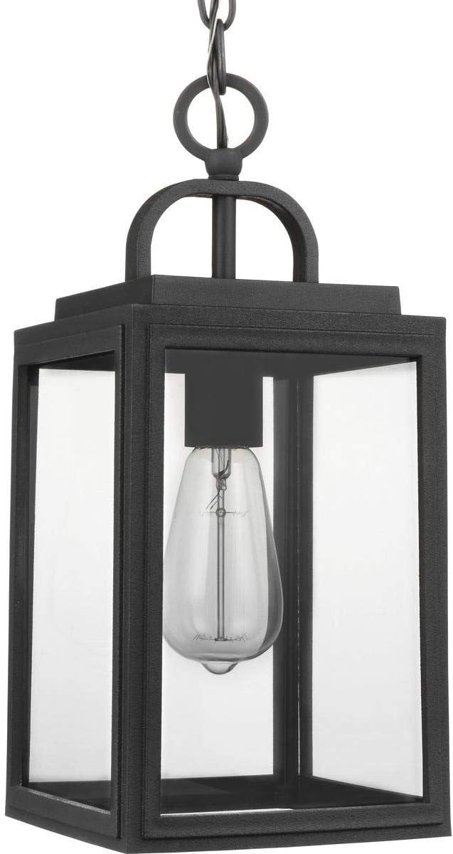 Progress Lighting Grandbury 1-Light Outdoor Hanging Lantern, Black, Clear Glass, DURASHIELD