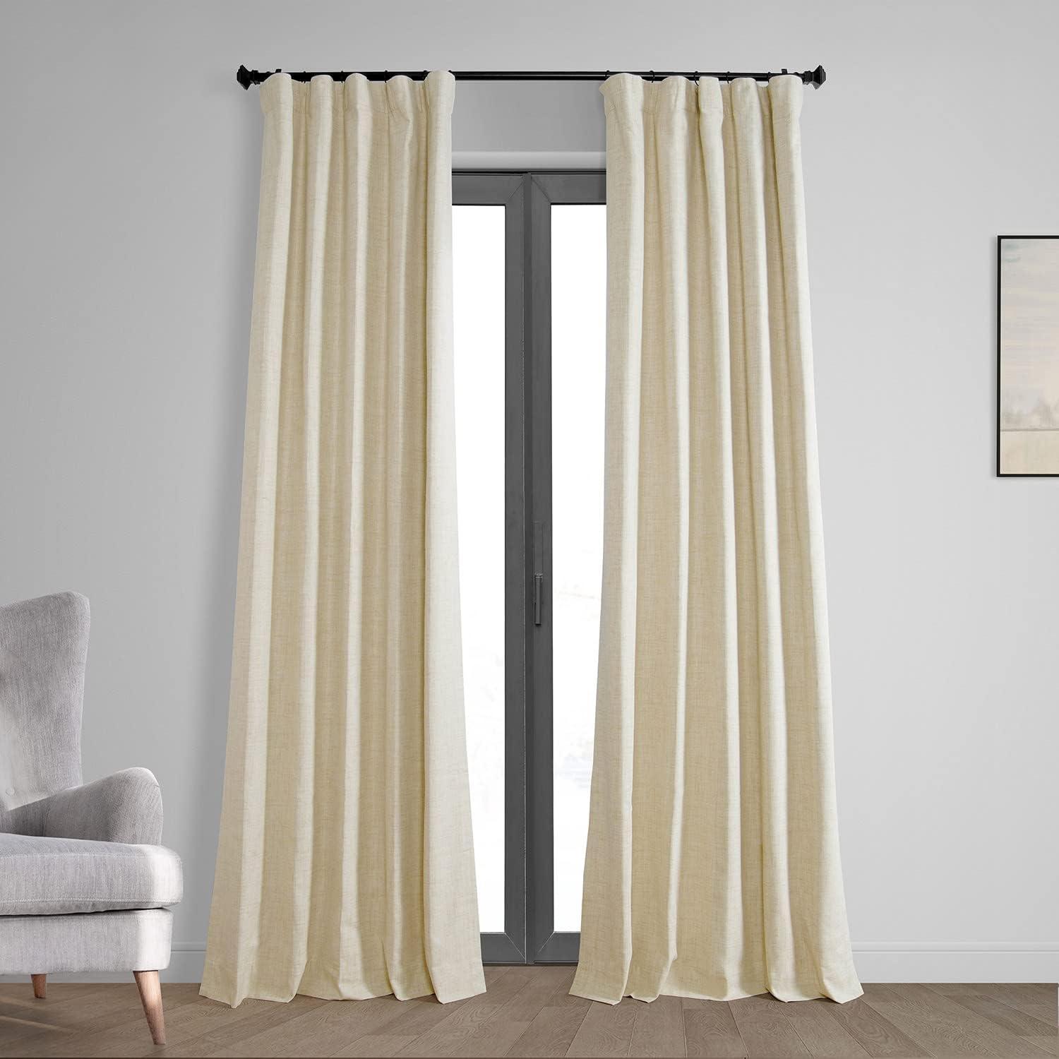 Natural Light Beige Linen Weave Blackout Curtain Panel, 50W x 96L