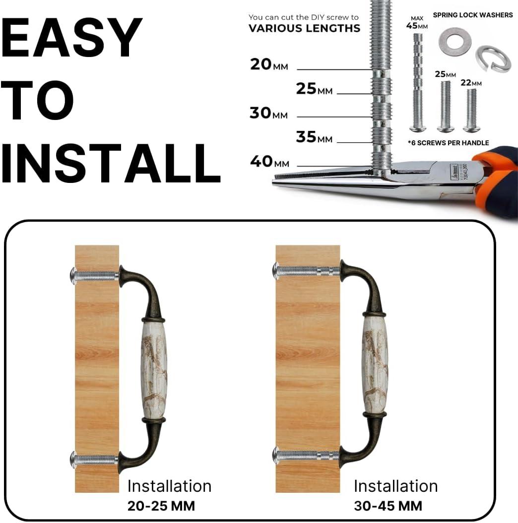 12 pcs Antique Brass Ceramic Pumpkin Cabinet Handles with Brown Marble Finish for Cabinets, Drawers, Dressers, Trays