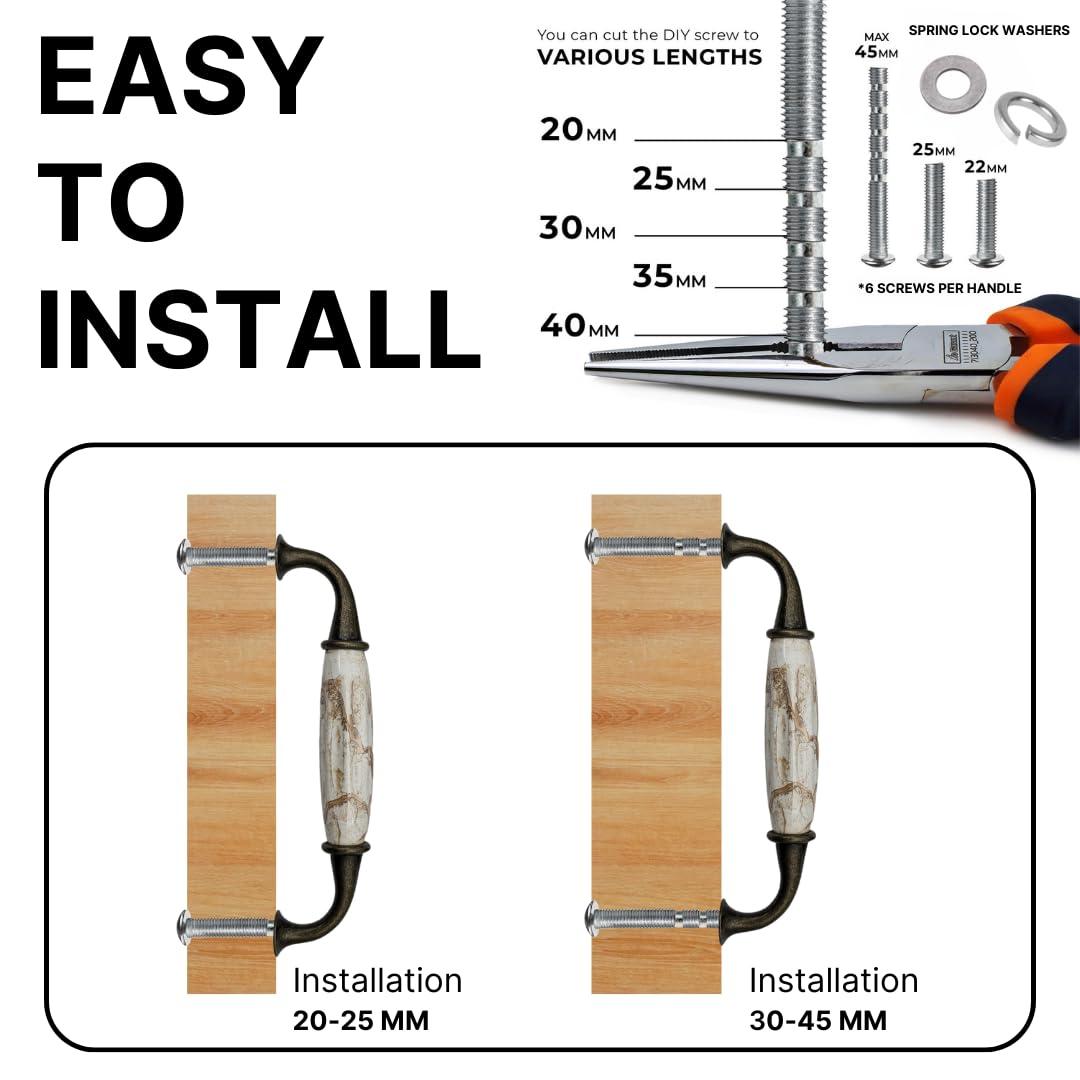 12 pcs Antique Brass Ceramic Pumpkin Cabinet Handles with Brown Marble Finish for Cabinets, Drawers, Dressers, Trays