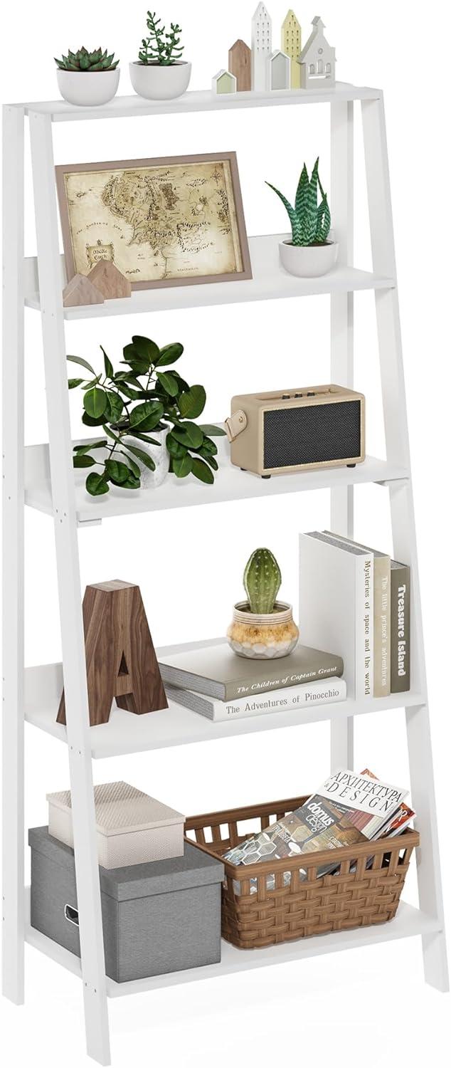 Furinno Ladder Bookcase Display Shelf, 5-Tier, White