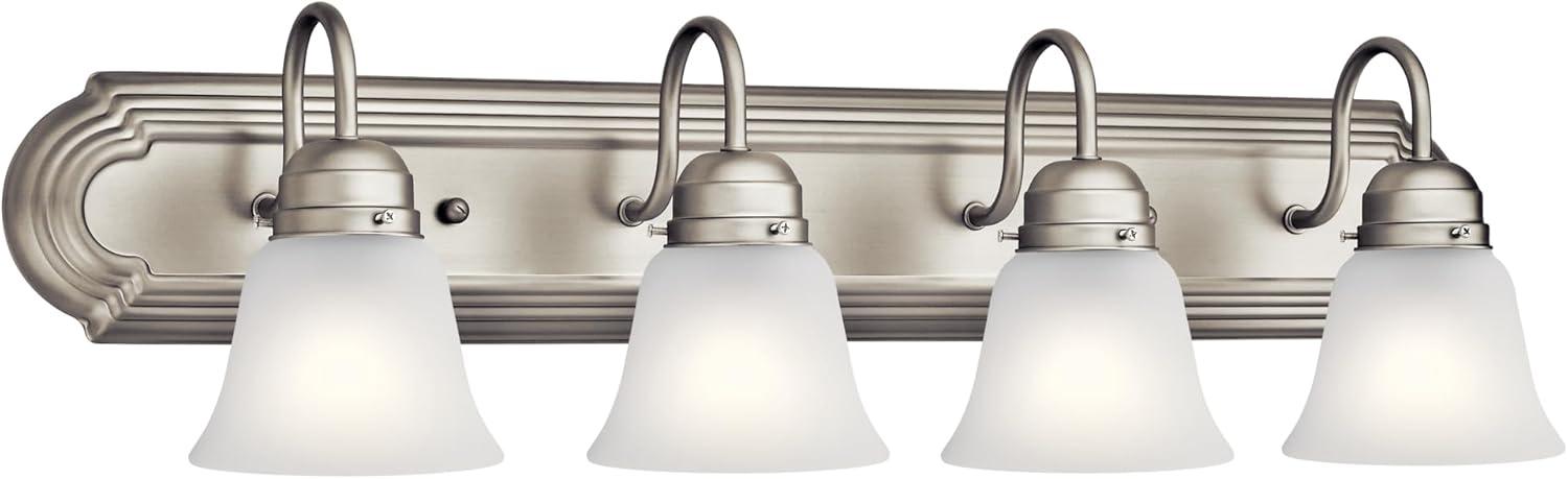 Brushed Nickel 30" 4-Light Vanity Light with White Bell Shades