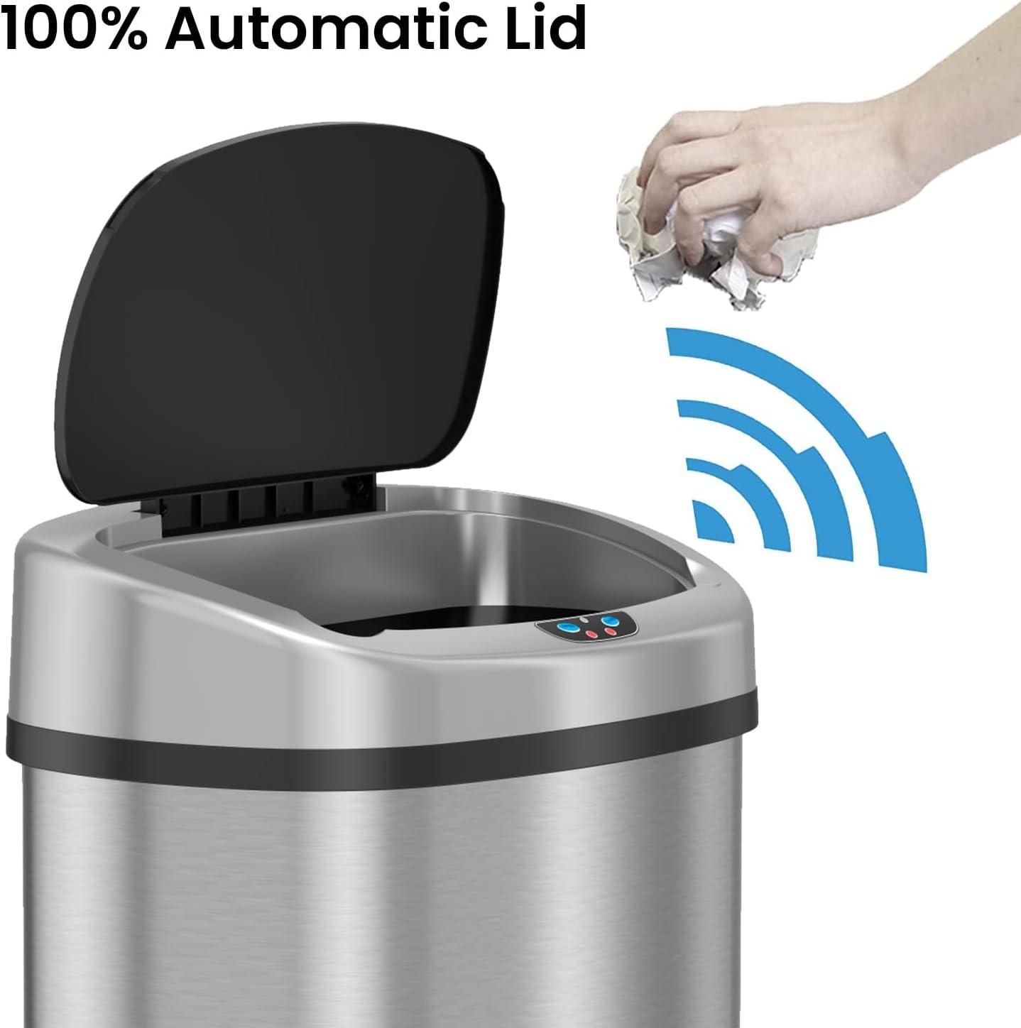 iTouchless Sensor Kitchen Trash Can with AbsorbX Odor Filter 13 Gallon Silver Stainless Steel