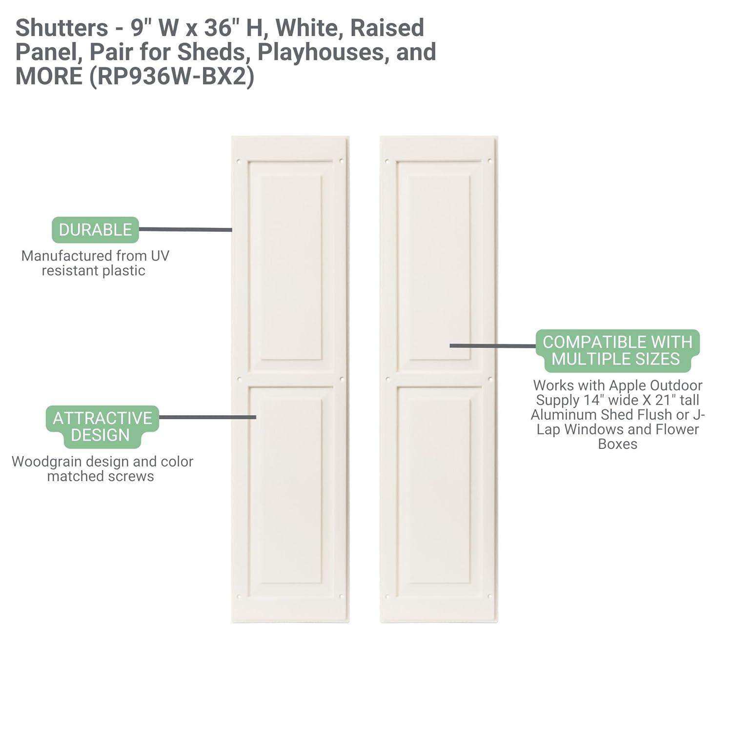 Shed Shutters Raised Panel 9" W x 36" H, Black for Sheds, Playhouses, and Chicken Coops 1 Pair (RP936BLK-BX2)