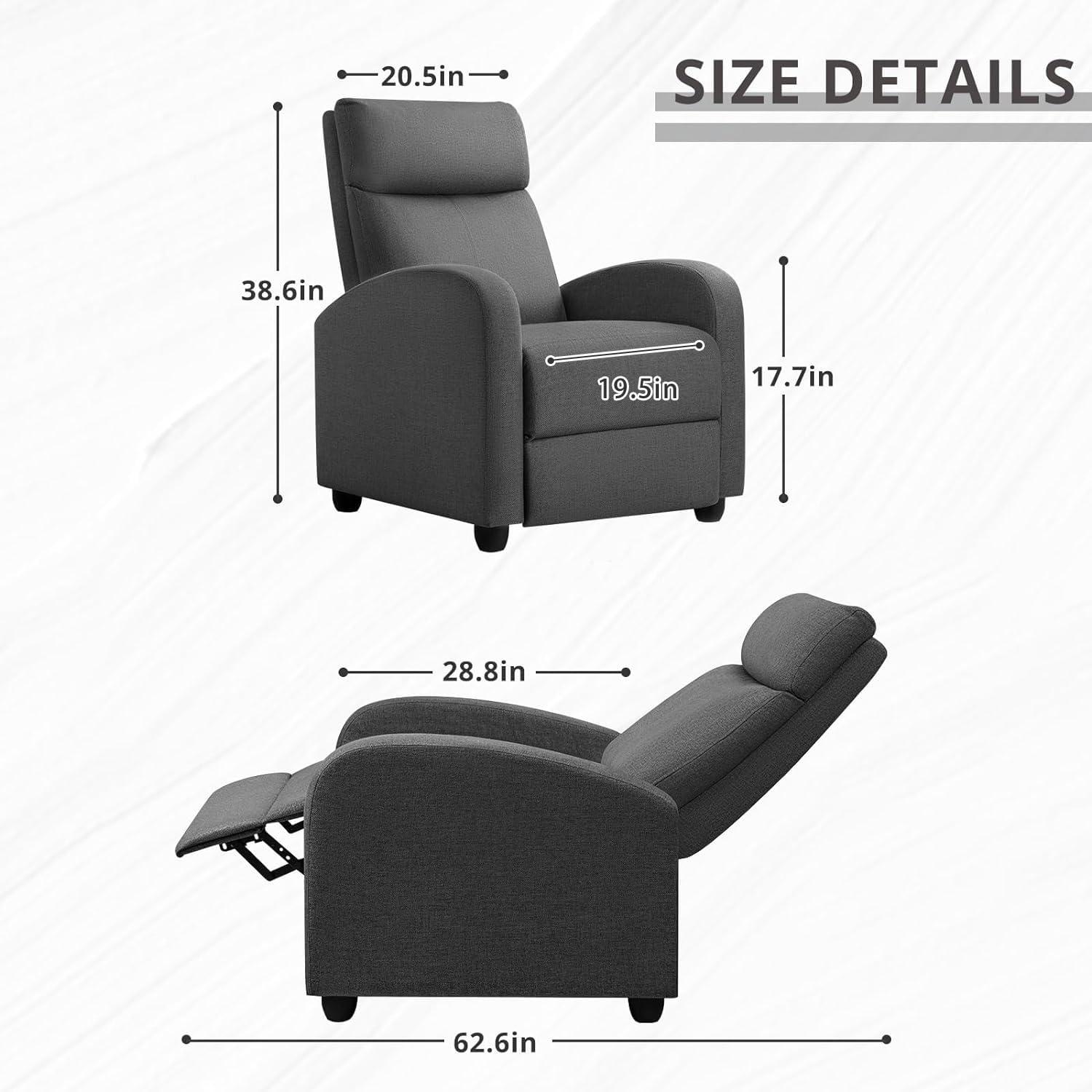 Aurora Grey Metal Frame Recliner with Thick Padding