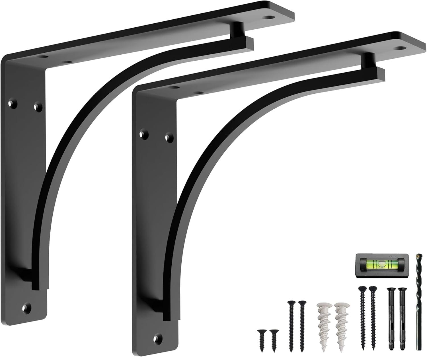 Classic Shelf Bracket Set by Balin Designs (Black) for 12"- 14" Fireplace Mantel Shelves L Brackets – Heavy Duty Decorative Metal Supports – Easy Installation with Hardware Included - Set of 2