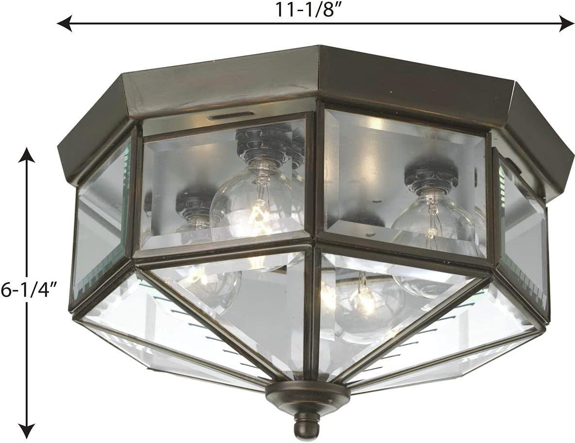 Progress Lighting Richmond Hill 4-Light Flush Mount, Antique Bronze, Clear Beveled Glass, Resin Material, Traditional Styling