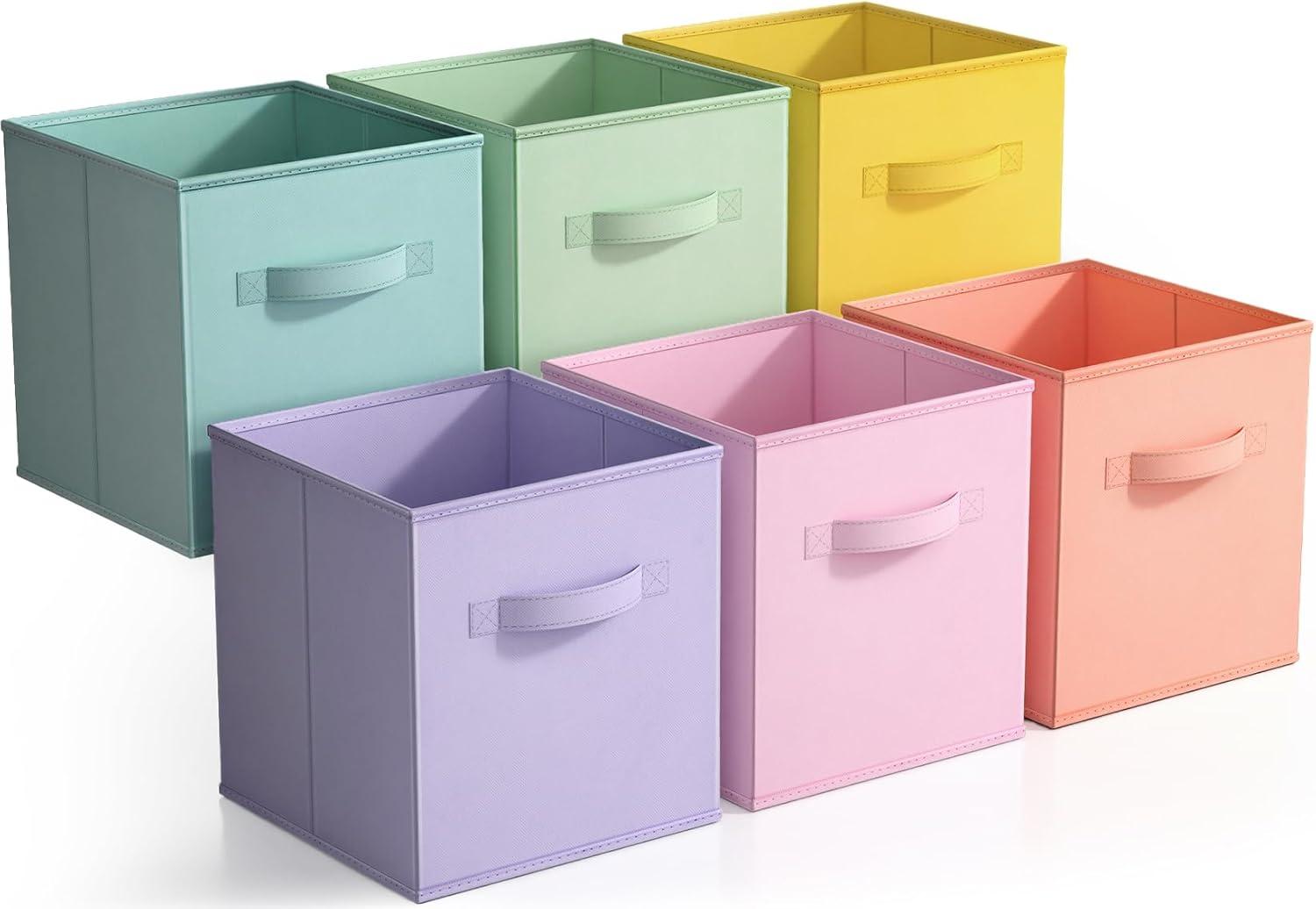 Sorbus Collapsible Fabric Cube Storage Bins (10.5" x 10.5"), 6 Pack, Multicolor