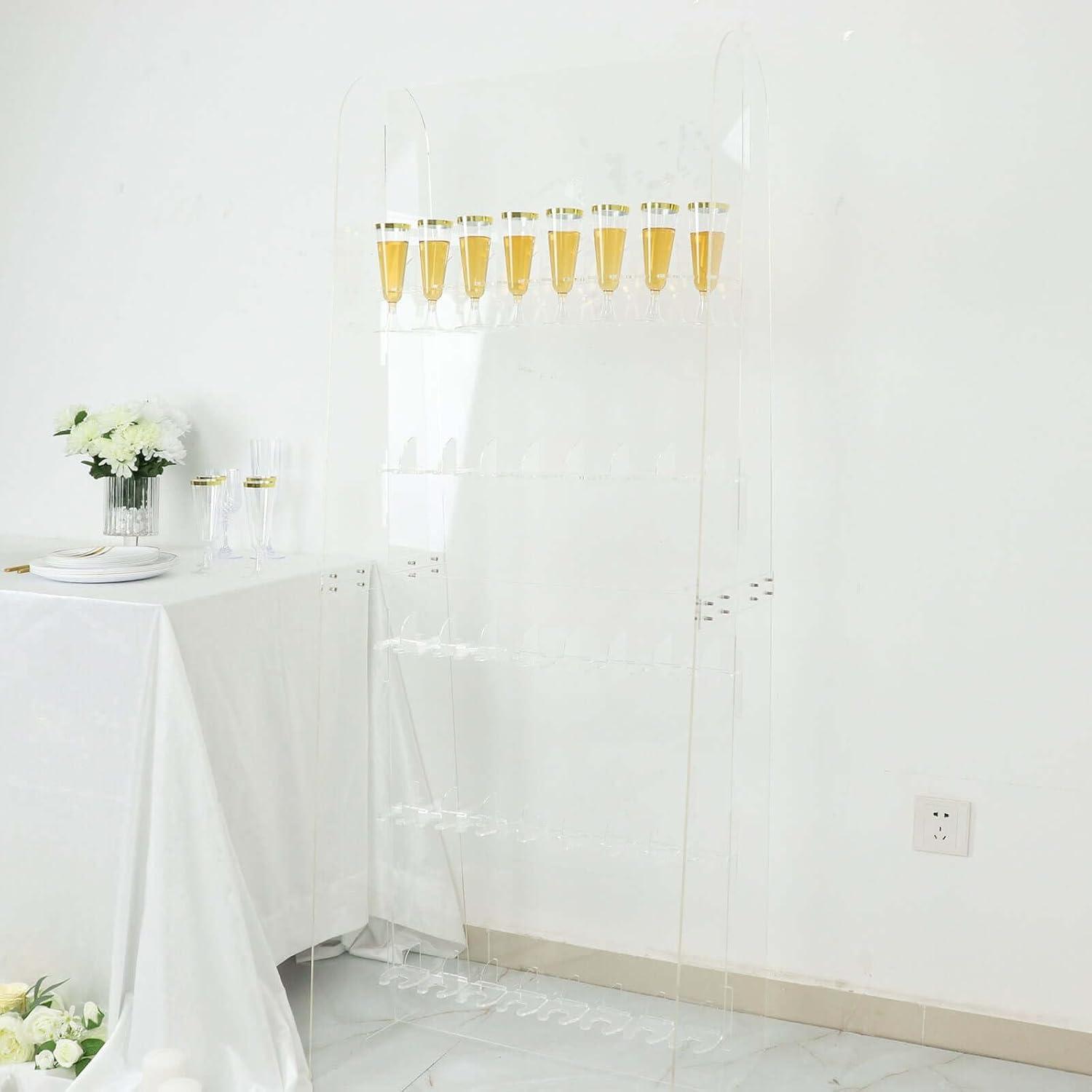 Efavormart 5ft Clear 5-Tier Wine Glass Stemware Rack, Champagne Flute Holder Wall Stand