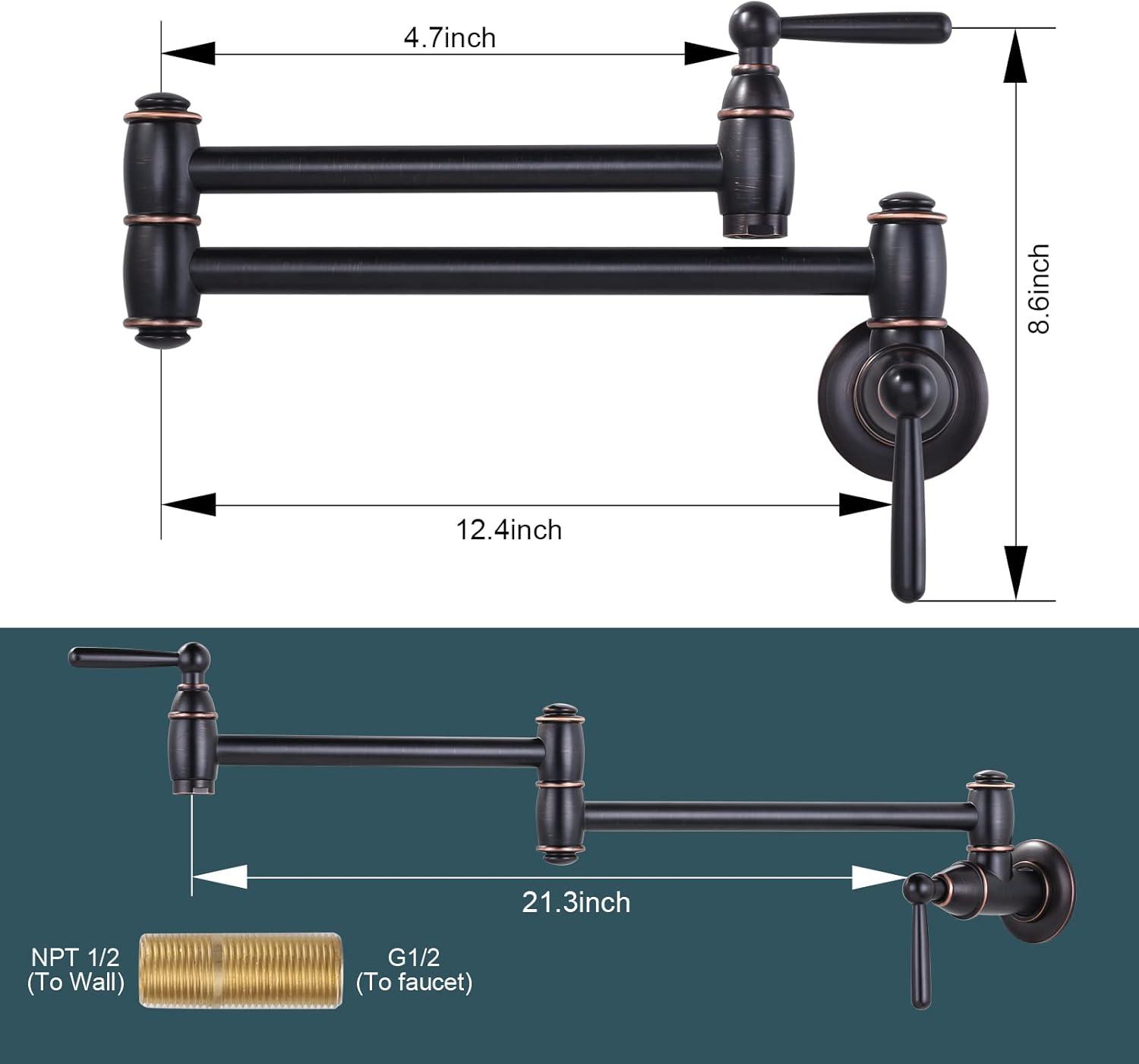 Oil Rubbed Bronze Wall Mount Pot Filler Faucet with Double Handles