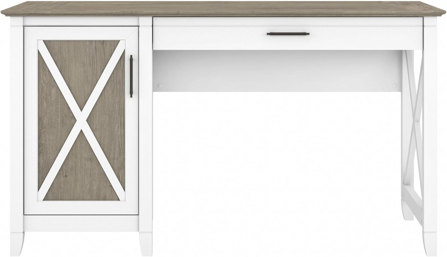 Bush Furniture Key West 54" Computer Desk with Storage, Pure White & Shiplap Gray