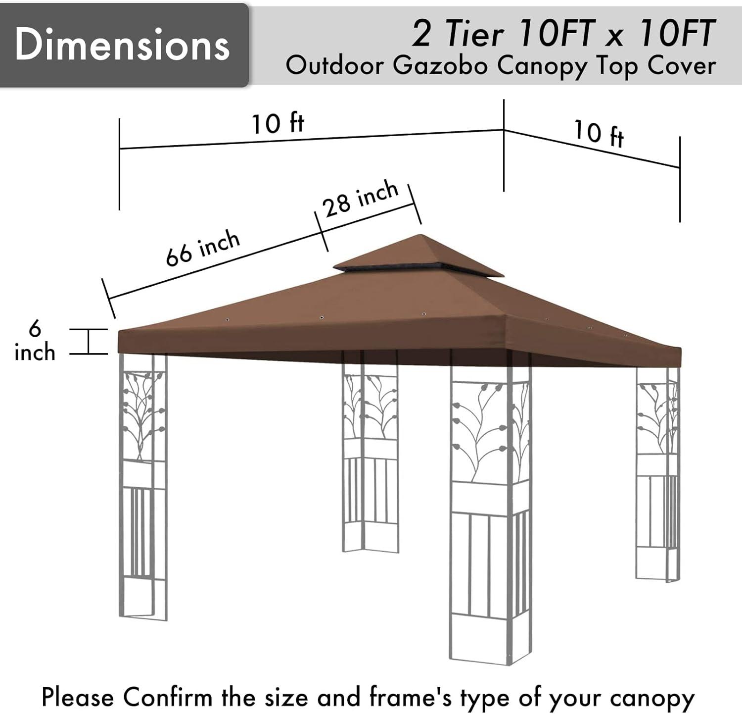 CuYeHt Canopy 10'X10' Replacement Gazebo Canopy top Patio Pavilion Cover Sunshade plyester Double Tiers-Brown