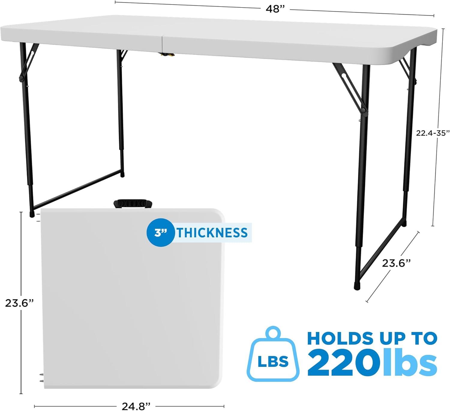 Adjustable White Plastic Folding Table with Steel Legs