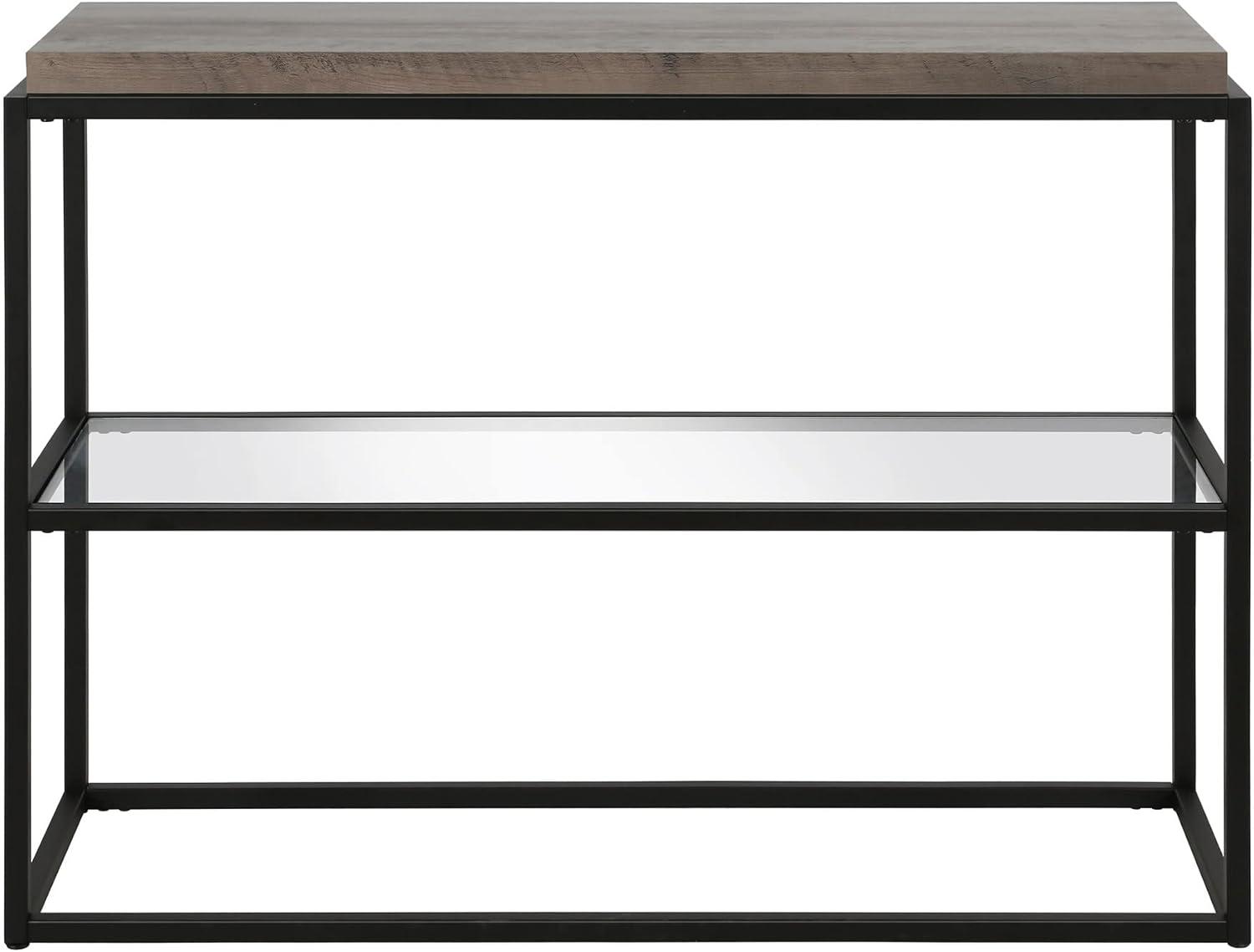 42" Black and Bronze Metal Console Table with Gray Oak Wood Shelf - Henn&Hart