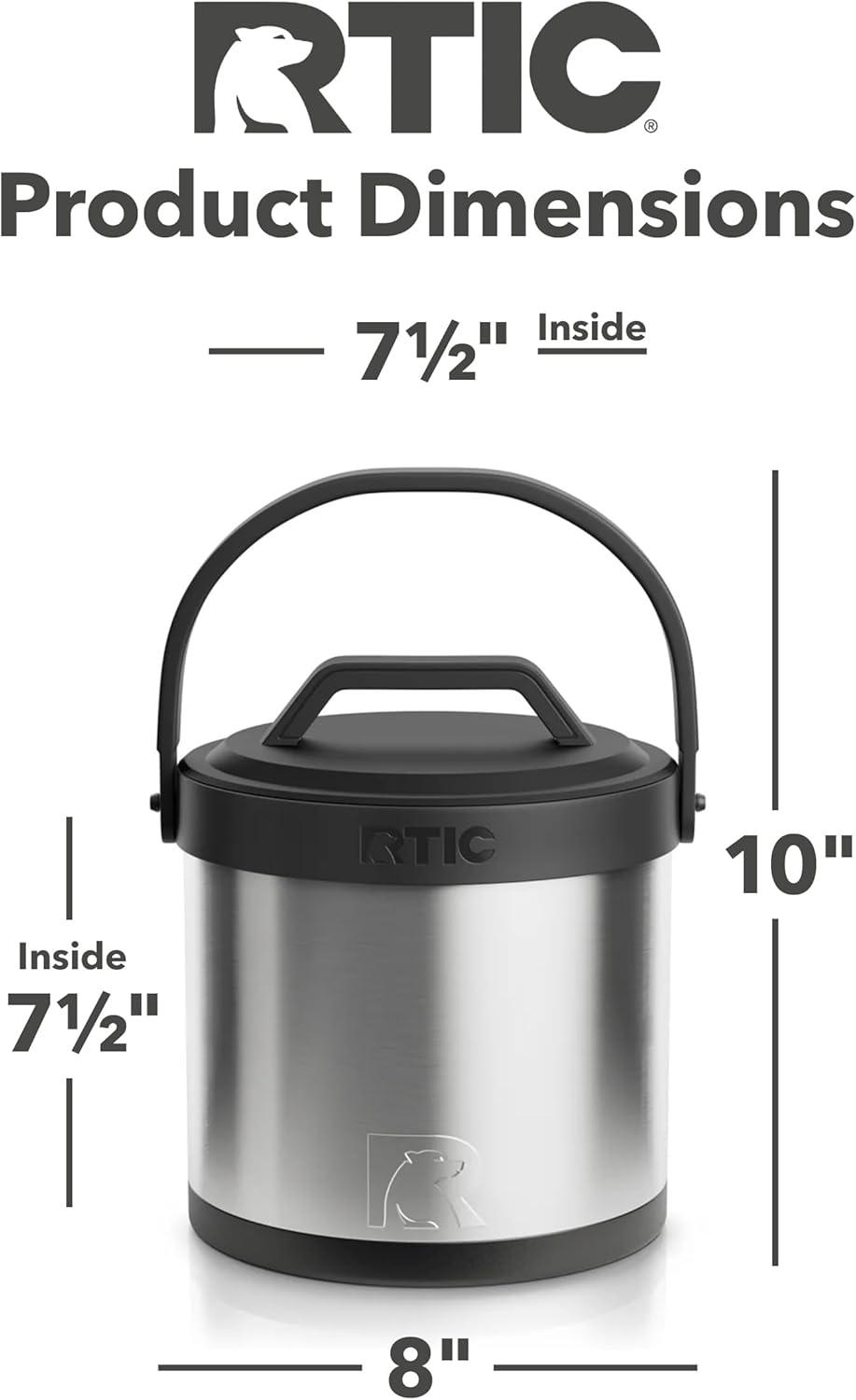 RTIC Insulated Ice Bucket with Lid, Stainless Steel, Holds 3L of Ice Cold up to 24 Hours, Sweat-Free