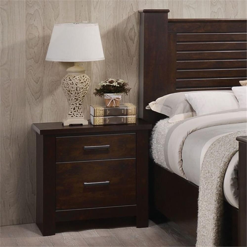 Wooden Nightstand with Two Drawers, Mahogany Brown- Saltoro Sherpi