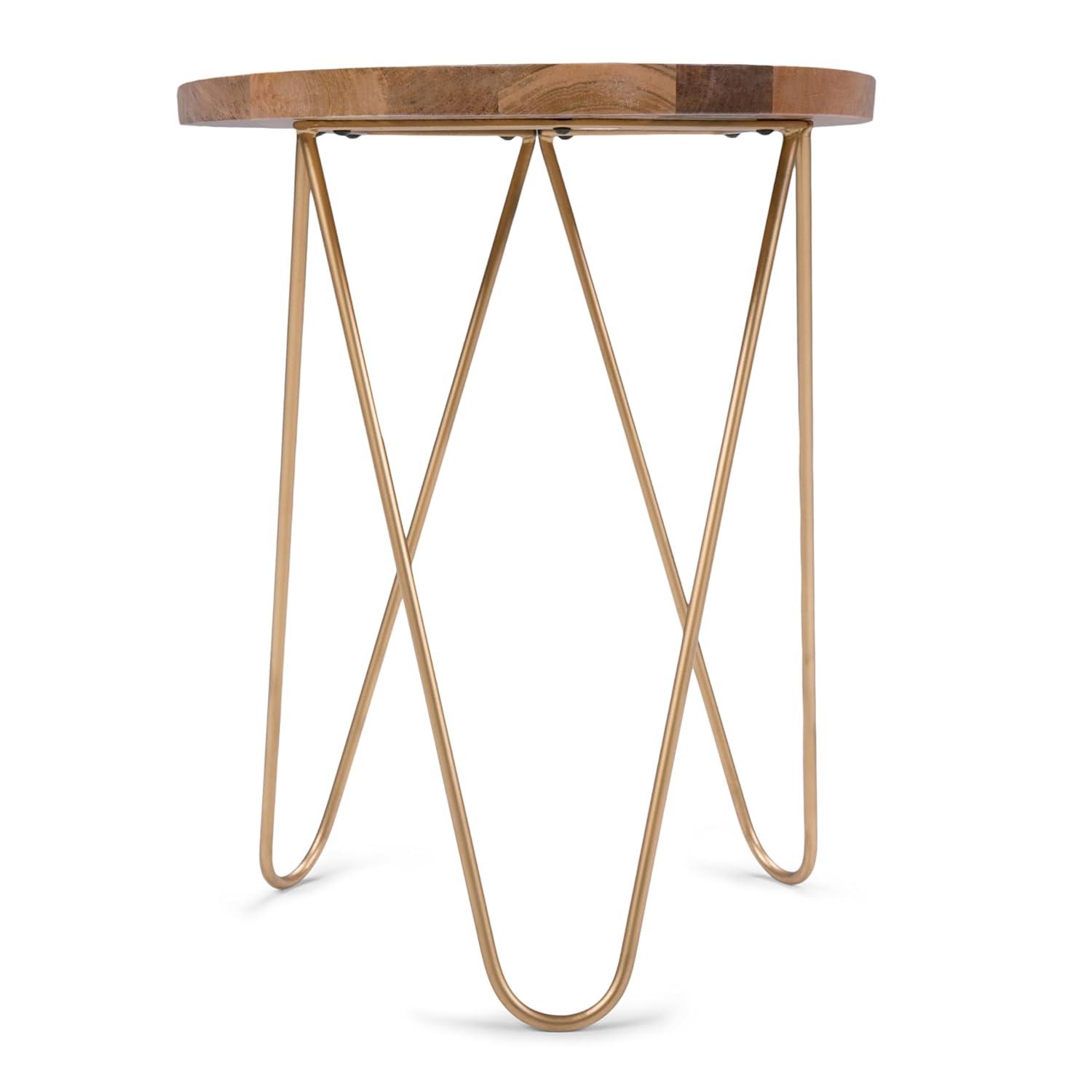 Simpli Home Patrice Solid Mango Wood Mid-Century Modern End Table with Unique Shaped Top and Hairpin Legs
