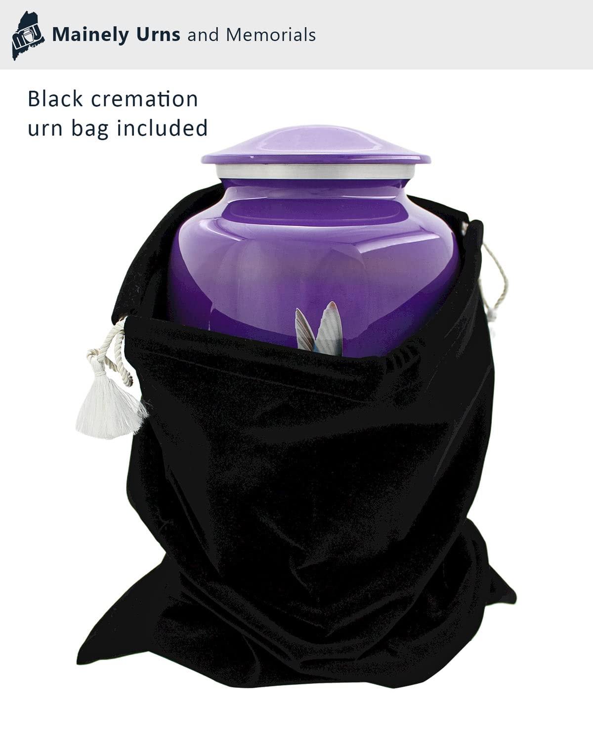 Mystic Hummingbird Adult Urn for Ashes - 200 Cubic Inch Capacity Cremation Urn - Large Metal Urn for Human Ashes - Gorgeous Purple Urn with Yellow Flowers and Gray & Blue Hummingbird