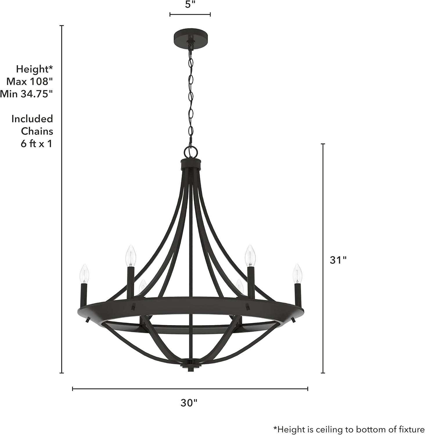 Hunter - Perch Point 6-light Noble Bronze, Large Chandelier, Dimmable, Casual Style, Empire Shaped, for Bedrooms, Kitchens, Dining, Living Rooms - 19414