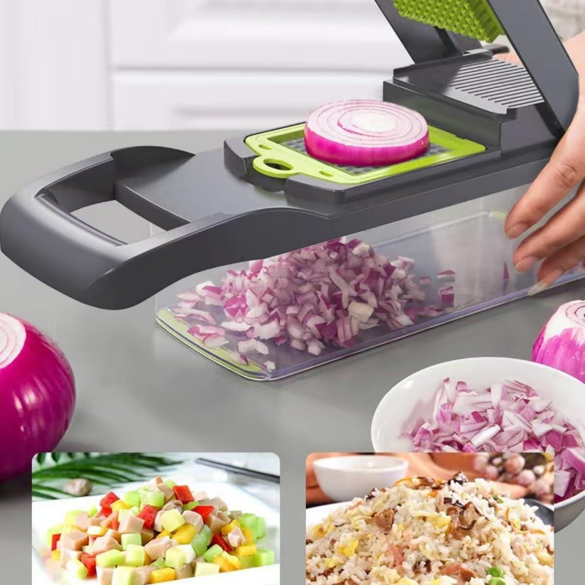 Vegetable Chopper,Pro Onion Chopper,14 in1 Multifunctional Food Chopper,Kitchen Veggie Chopper with 8 Blades,Vegetable Chopper With Container ,Vegetable Slicer Dicer Cutter,Salad,Garlic Chopper