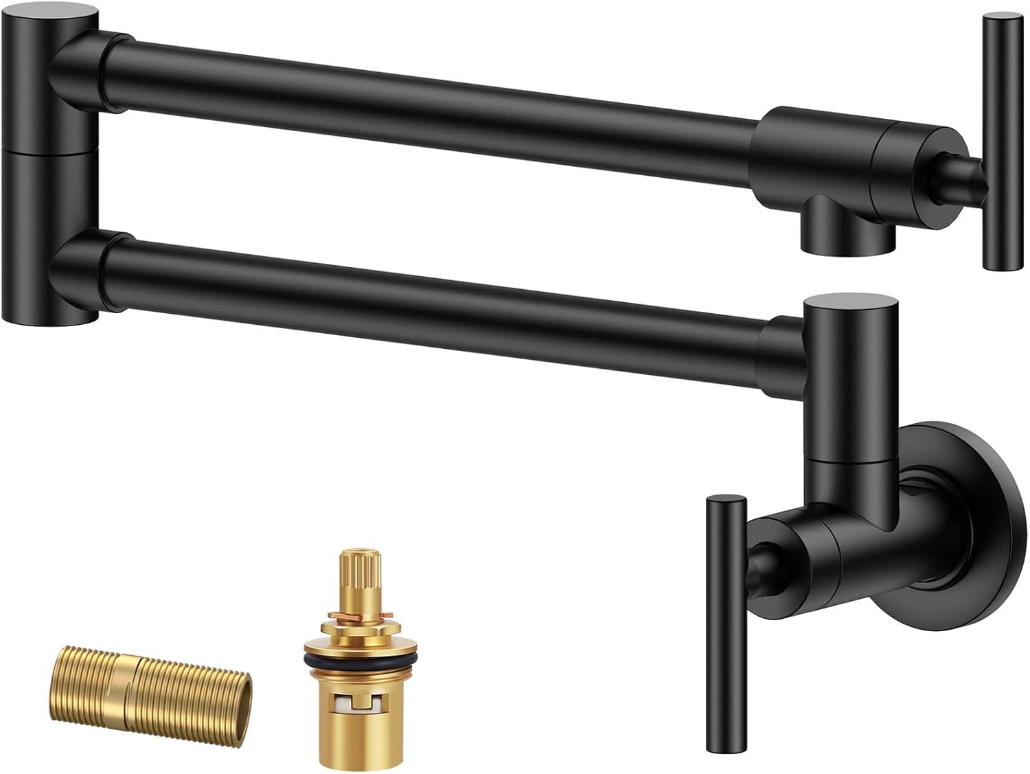 Matte Black Wall Mount Double Handle Pot Filler Faucet