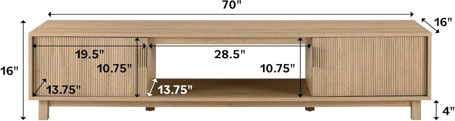 70" 2 Door Wood TV Stand with Reeded Fronts - Coastal Oak