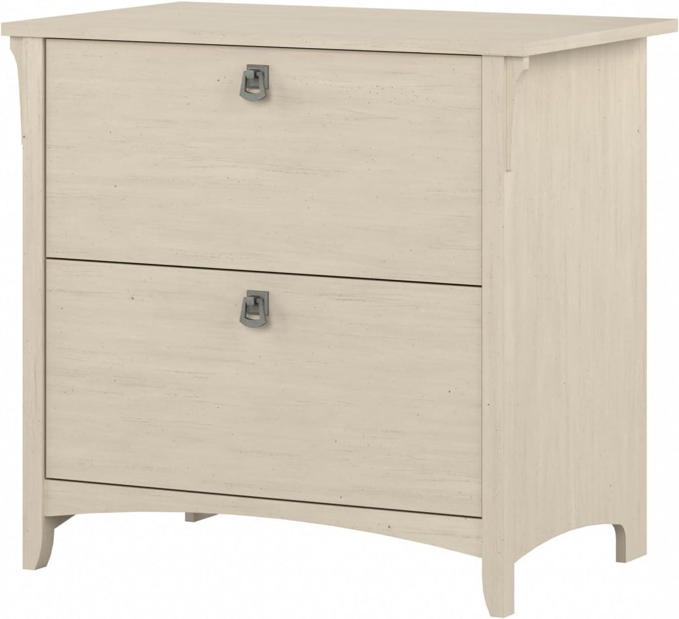 Salinas 2 Drawers File Cabinet In Antique White - Bush Furniture: Mid-Century Modern, Wood Composite, Laminate Surface