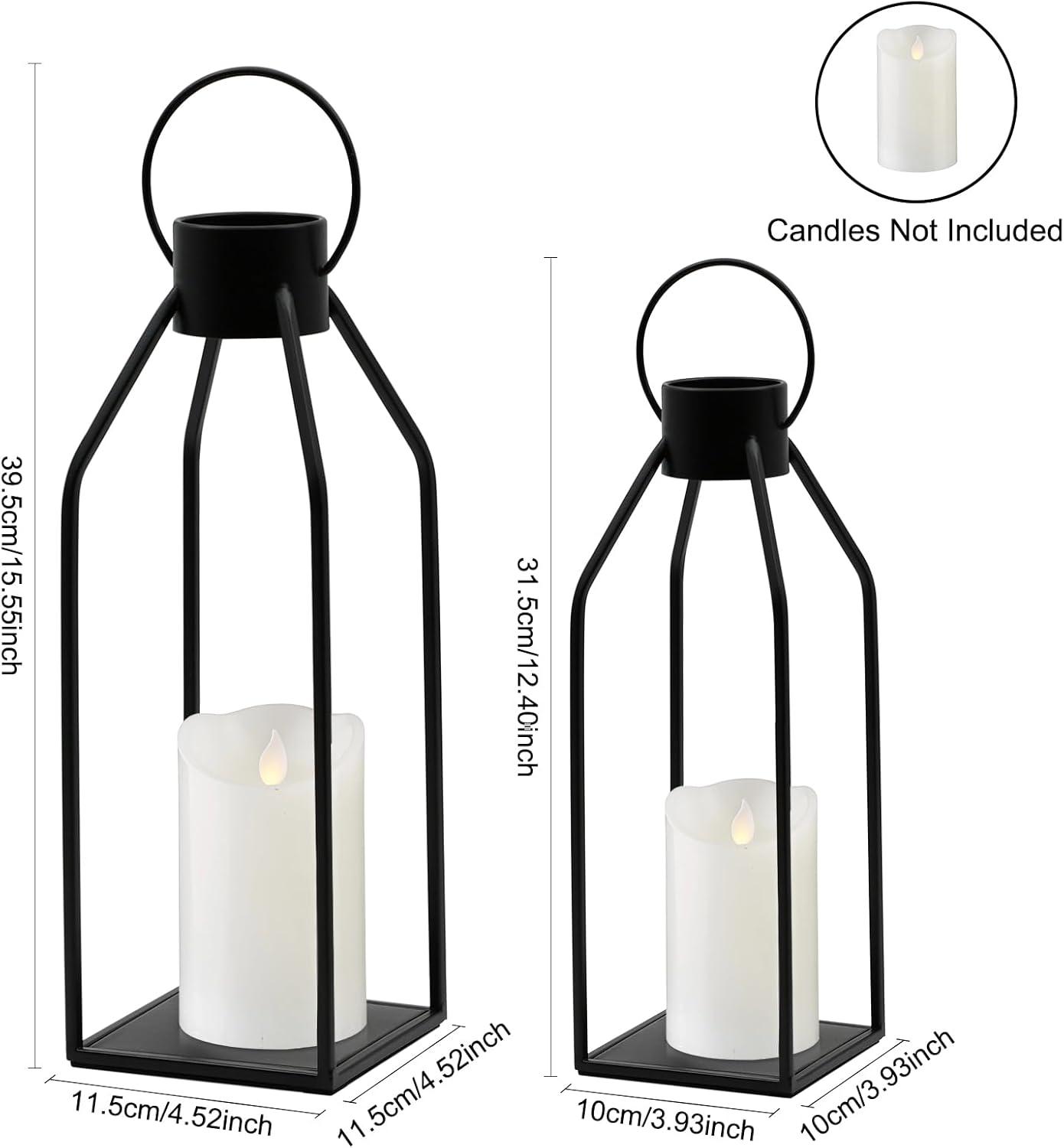 Black Metal Tabletop and Hanging Candle Lanterns with LED Candles