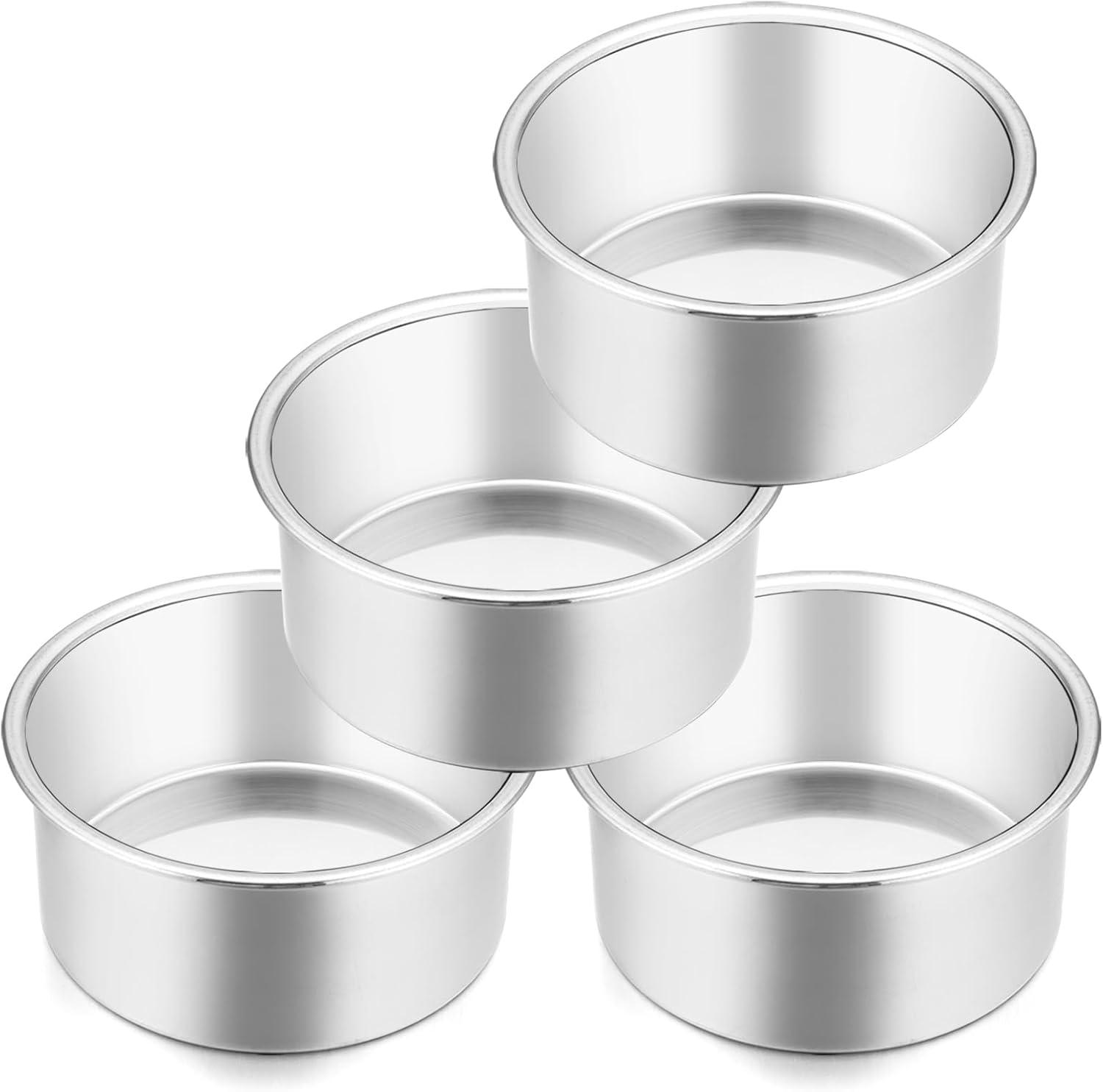 4 Inch Small Cake Pan Set of 4, VeSteel Stainless Steel Baking Round Cake Pans Tins Bakeware for Mini Cake Pizza, Quiche, Non Toxic & Healthy, Leakproof & Easy Clean, Mirror Finish & Easy Releasing